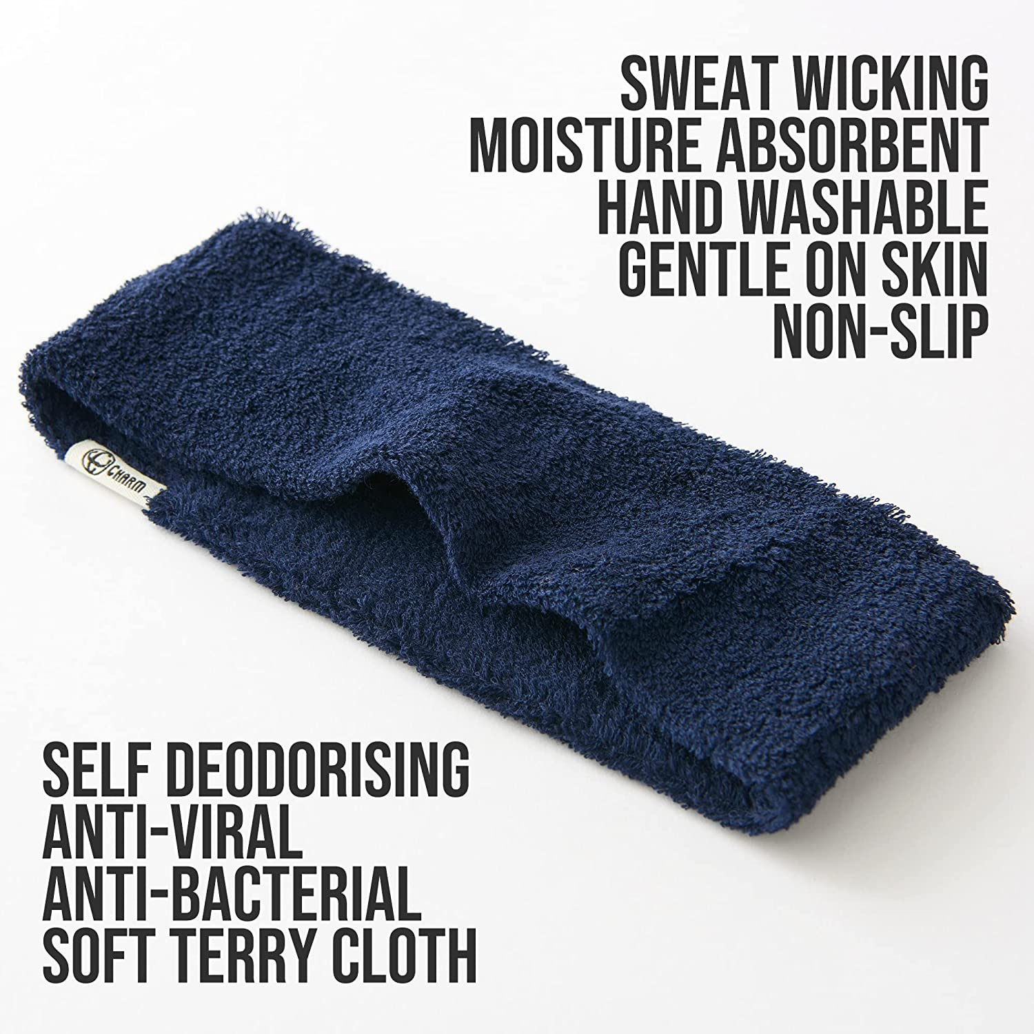 CHARM Mens Sports Headband 2-Pack - Towel Bandana Sweat Wicking Pair Active Wear - Light Grey image number 7