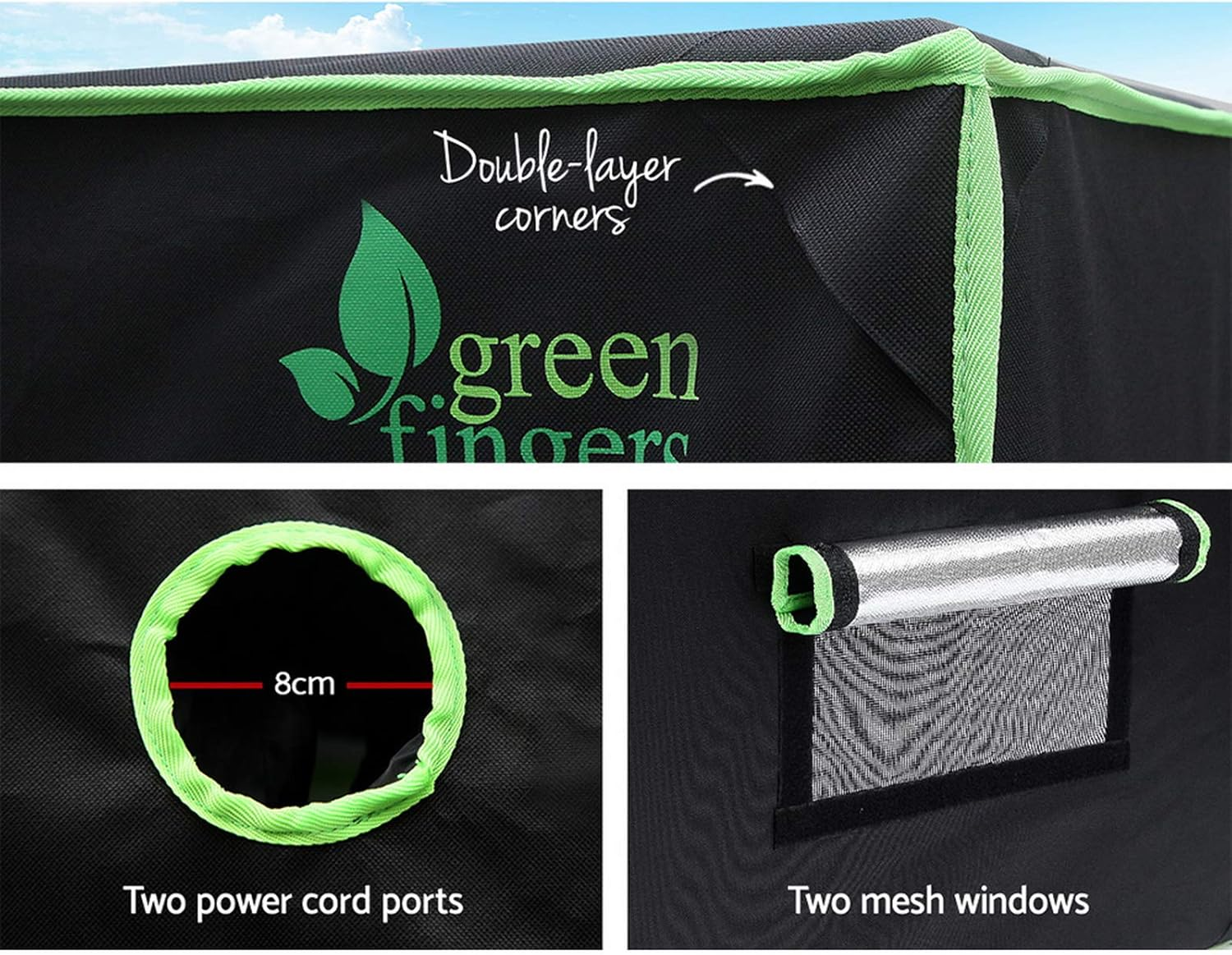 Green Fingers Grow Tent 120 X 60 X 150Cm Hydroponics Growing System Indoor Greenhouse Hydroponic Indoor Plant Kits,600D Oxford Cloth Green Exterior and Steel Frame with Highly Reflective Inside image number 6