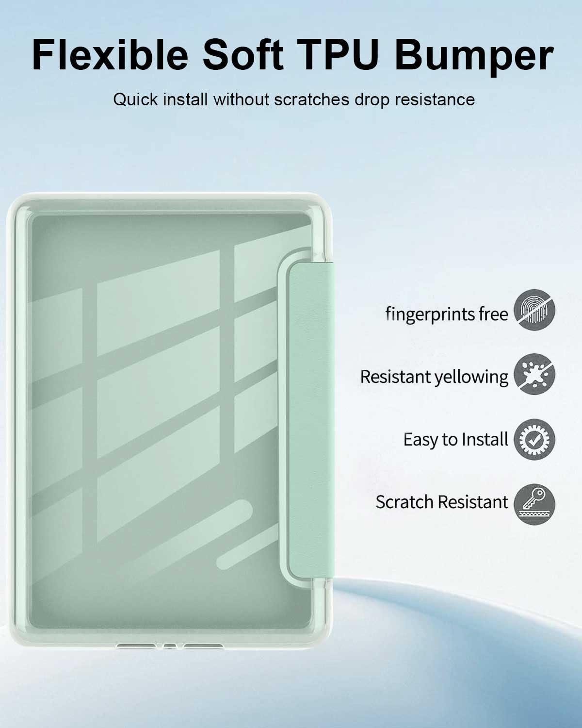 T Tersely Clear Back Slimshell Leather Case for 7" All-New Kindle Paperwhite 12Th 2024 or Kindle Colorsoft 2025 1St Signature Edition, Transparent Shockproof Magnetic Shell Cover - Matcha - Blue image number 7