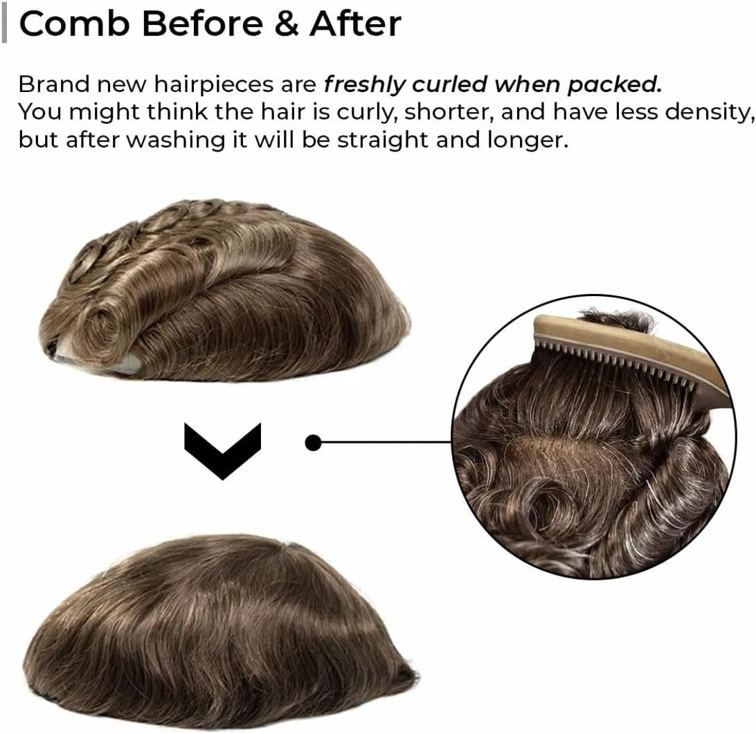 Replacement Men'S Toupee Indian Remy Hair System 8X10Inch Breathable Full Lace Replacement Hairpiece Systems image number 6