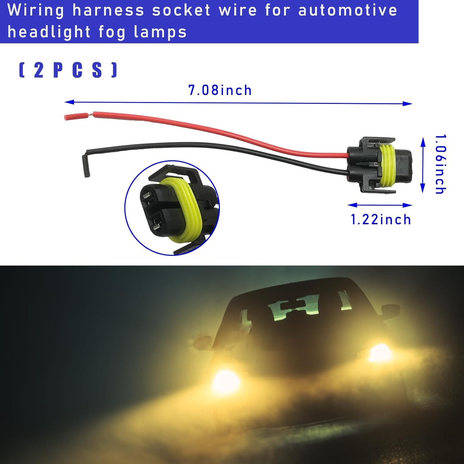 2PCS H8 H9 H11 Female Adapter Wiring Harness Sockets Wire, Universal Car Headlight Lampholder Wire for Headlights & Fog Lights, Corrosion Resistant Auto Headlight Wiring Harness image number 1