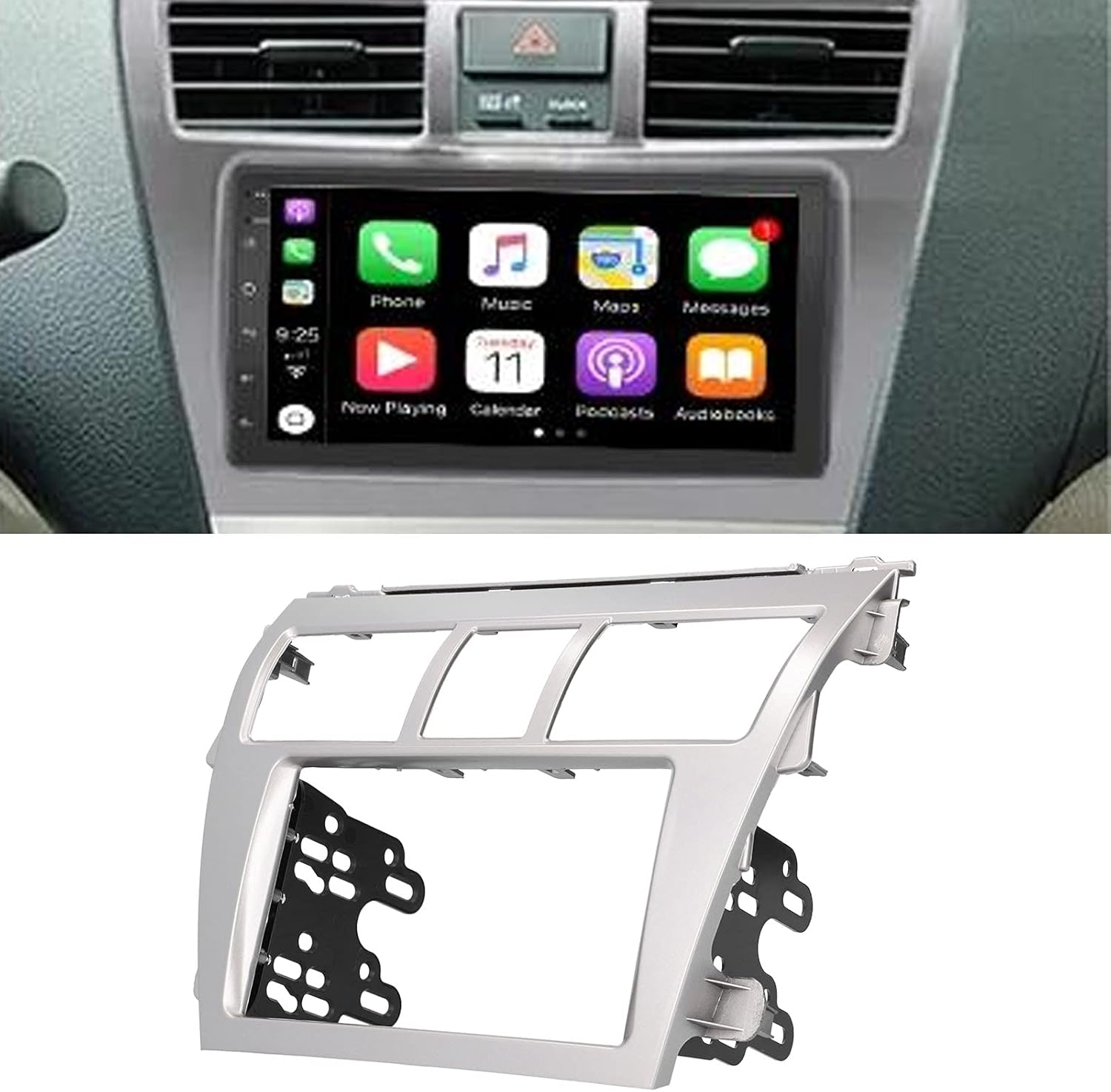 Radio Fascia, 2Din Car Stereo Navigation Refitted Dash Panel Kit Fit for Vios Belta Yaris Sedan, Car Dash Radio Fascia Panel Replacement, CD DVD Car Interior Decoration Accessories image number 6