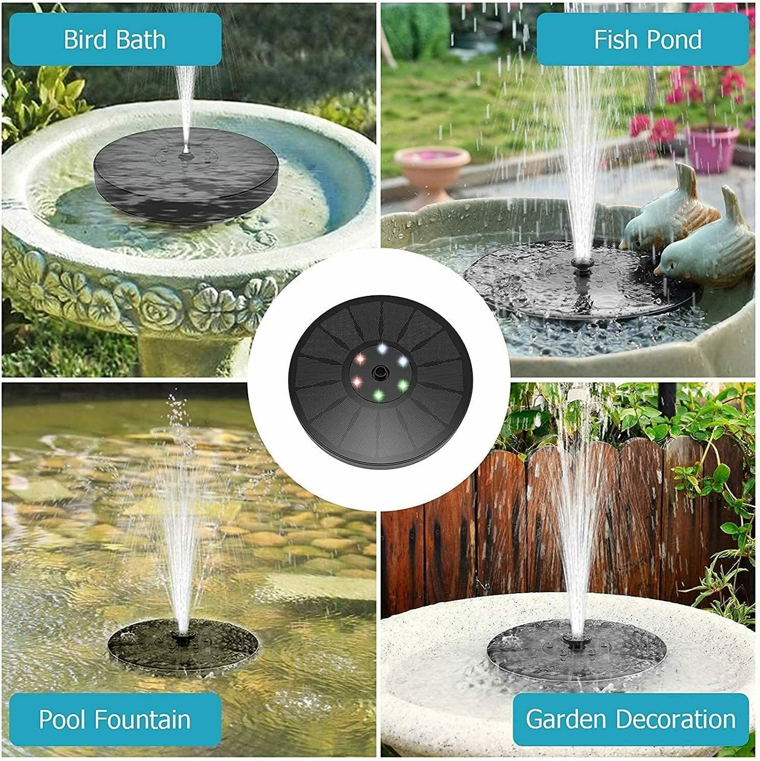 3W Solar Power Fountain Water Pump Bird Bath with LED Landscape Garden Pond image number 1
