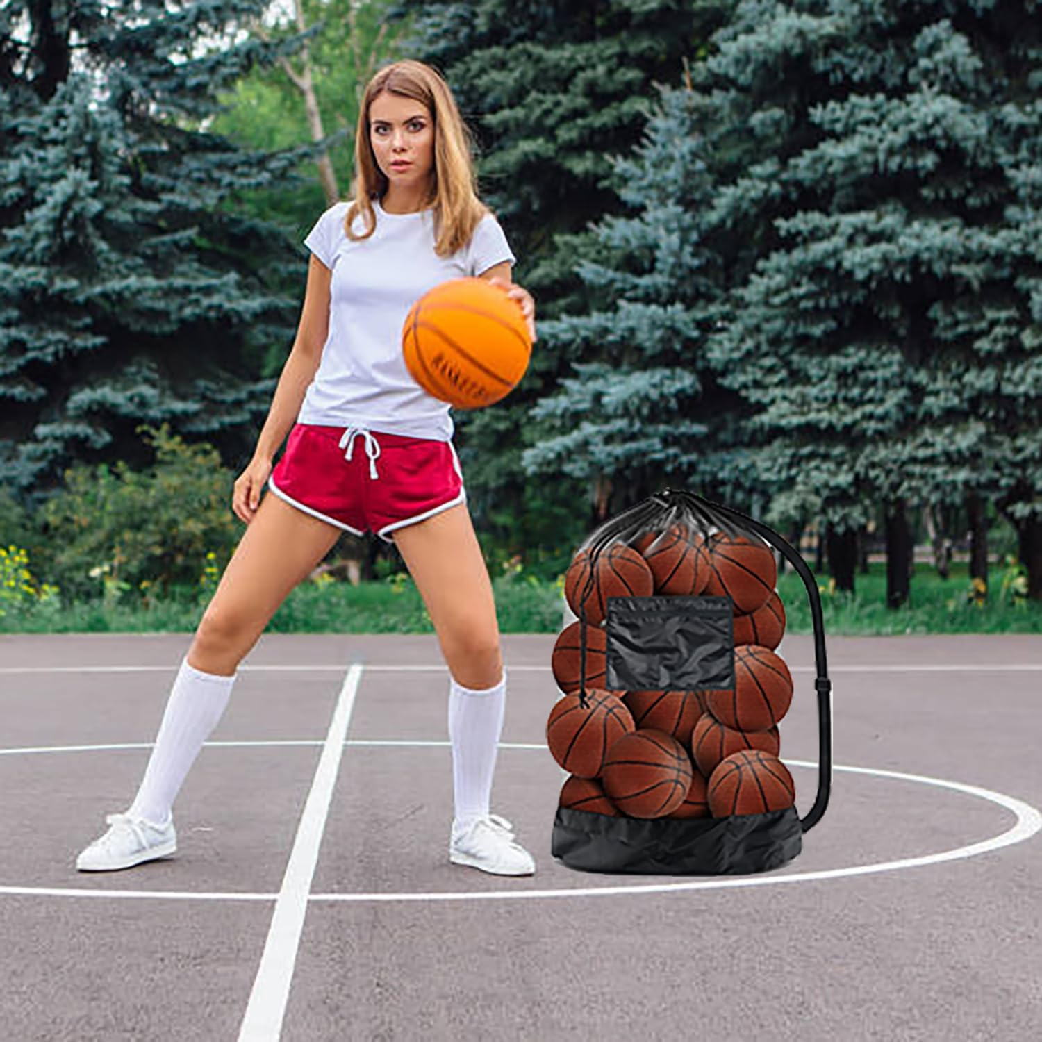 Ball Storage, Large-Capacity Ball Bag, Mesh Drawstring Football Storage Bag, Sports Equipment Bag with Shoulder Strap, with Slip Pocket, Can Be Used for Basketball, Football, Volleyball, 30*40 Inches image number 6