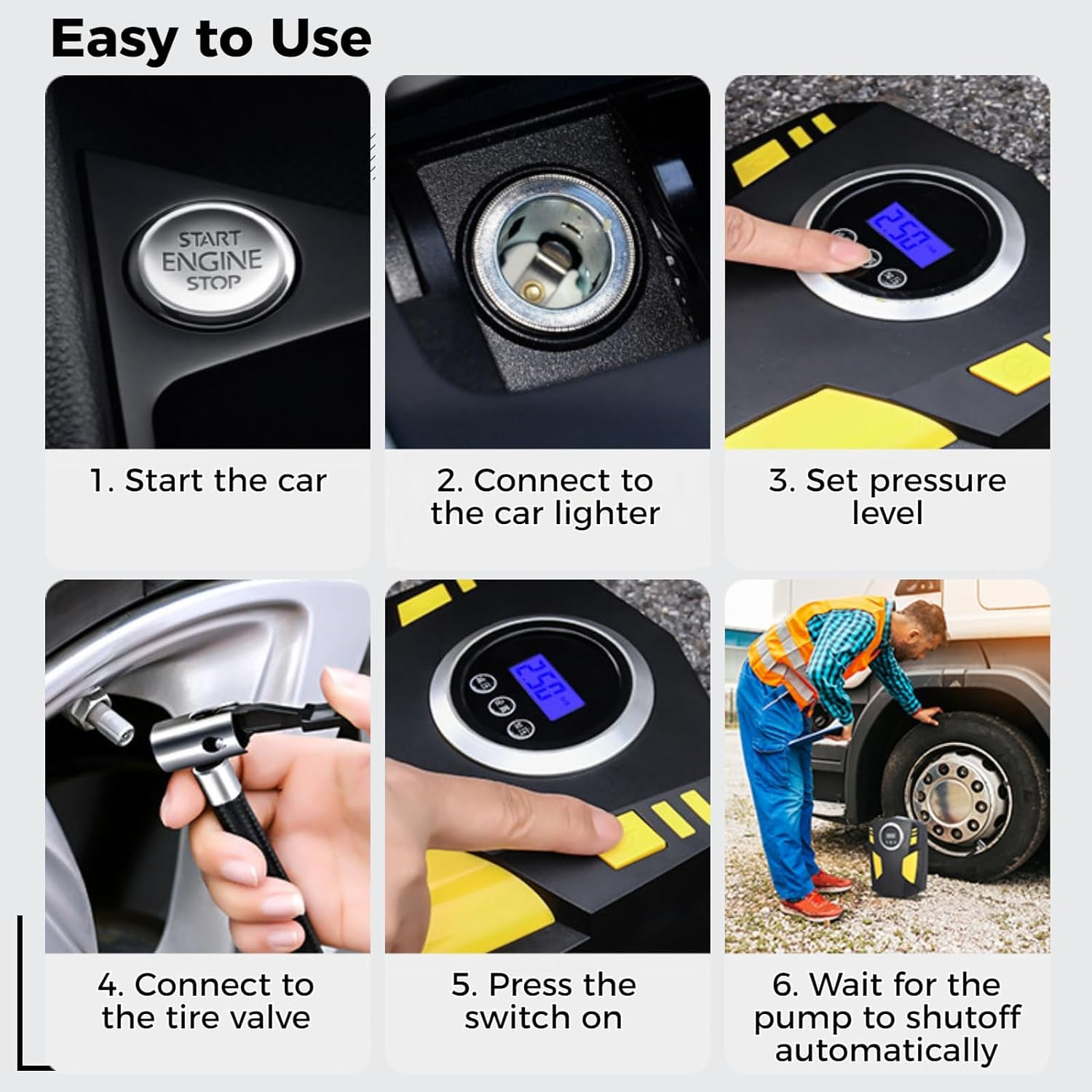 Portable Air Compressor Tire Inflator, 12V Air Pump Max 150PSI with LED Light & Digital Pressure Gauge for Car Tires, Auto Tire Pump for Bikes and Other Inflatables, Electric Car Accessories