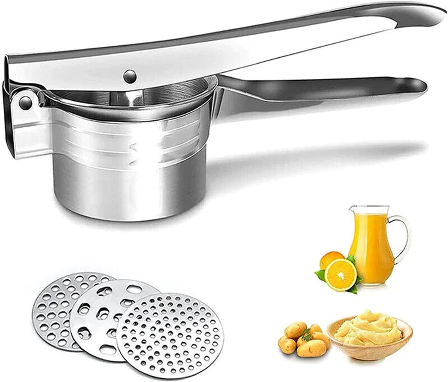 EZONEDEAL Stainless Steel Potato Ricer Heavy Duty Potatoes Masher with 3 Interchangeable Discs, Premium Grade Large Capacity Vegetable and Fruit Ricer for Purees,Fruit Juicer,Baby Food Press Squeezer image number 5