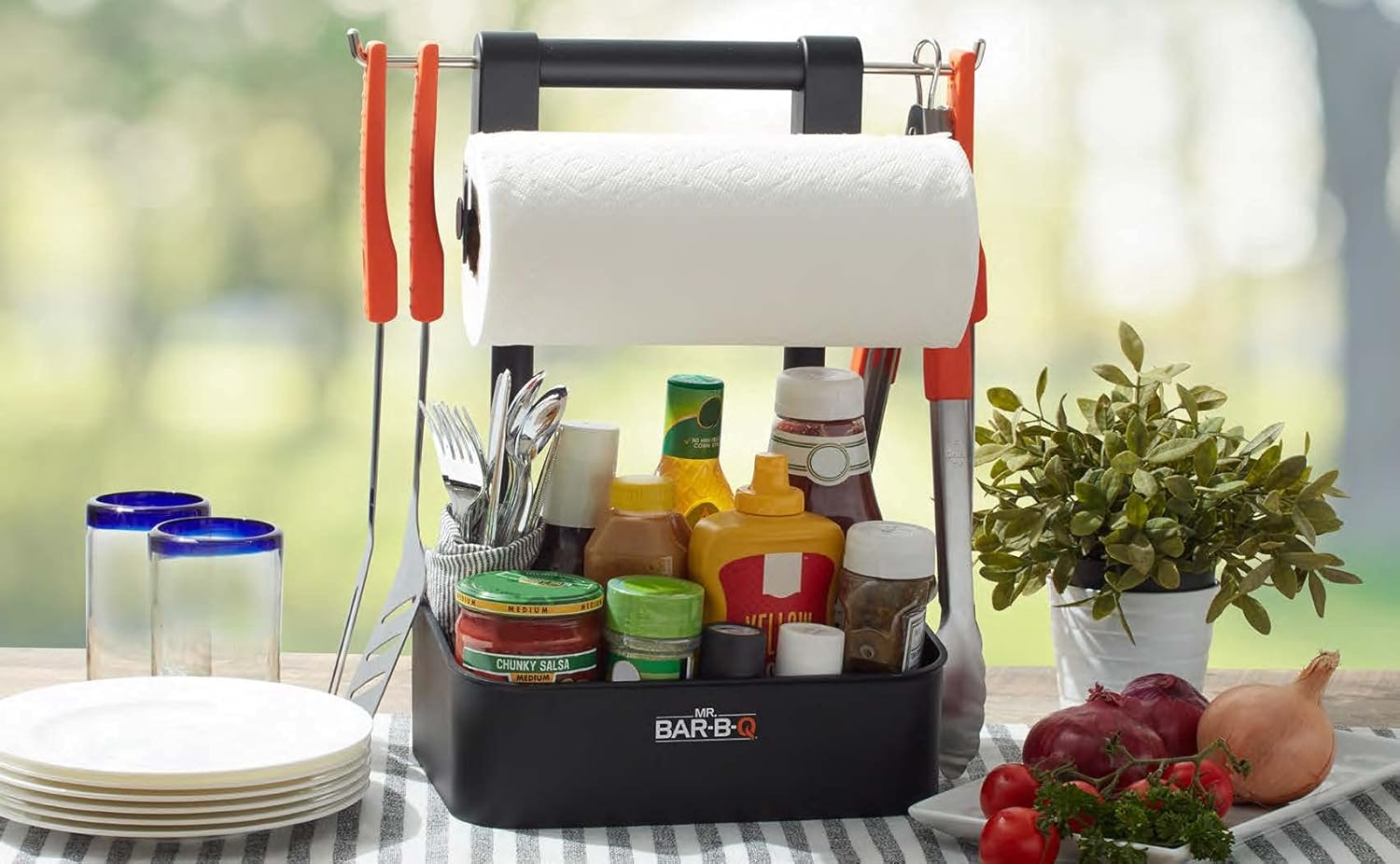 Mr. Bar-B-Q Adjustable Grilling Caddy | Store All Your Grilling Accessories in One Place | Roller Towel Holder | Reduce Mess While Grilling image number 1