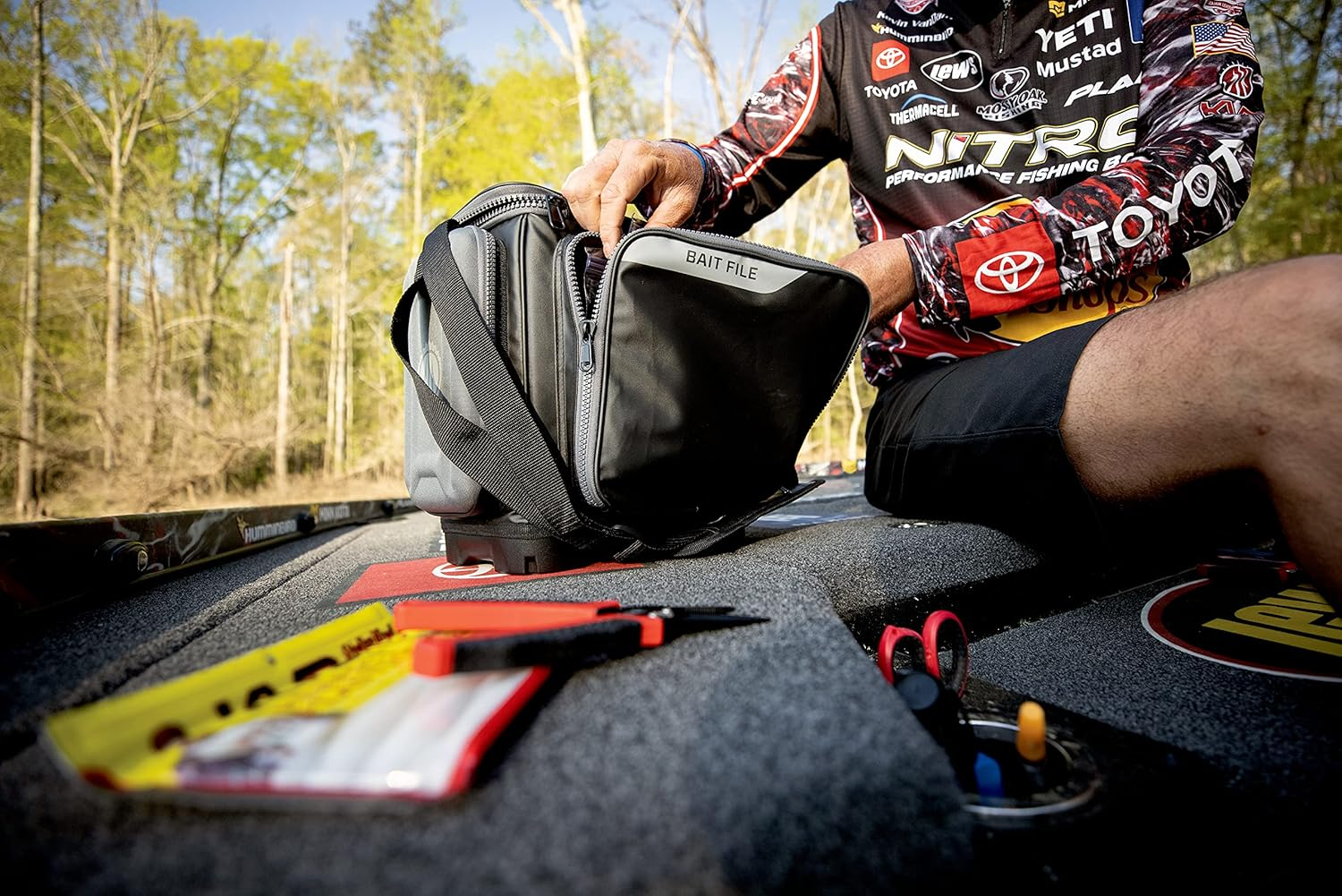 Plano KVD 3600 Signature Series Tackle Bag, Black with Red Stitching, Includes 3 Stowaway Utility Boxes, Customizable Fishing Storage, Water-Resistant TPE Coated Fabric