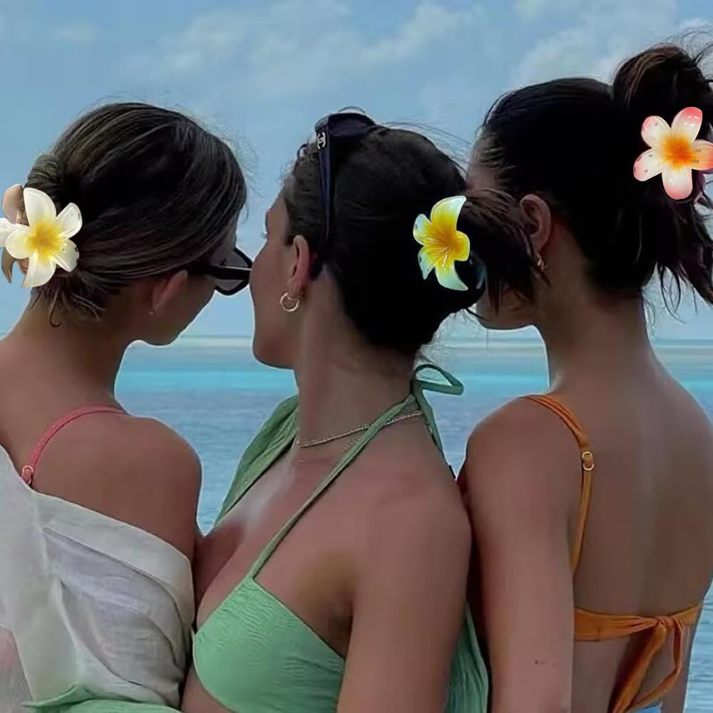 Flower Hair Clip, Hibiscus Hair Clip, Large Hawaiian Flowers Hair Clip, Blue, White, Pink, Yellow Flowers Hair Clip, Hawaiian Flowers Hair Clip for Women (Pack of 5) image number 3