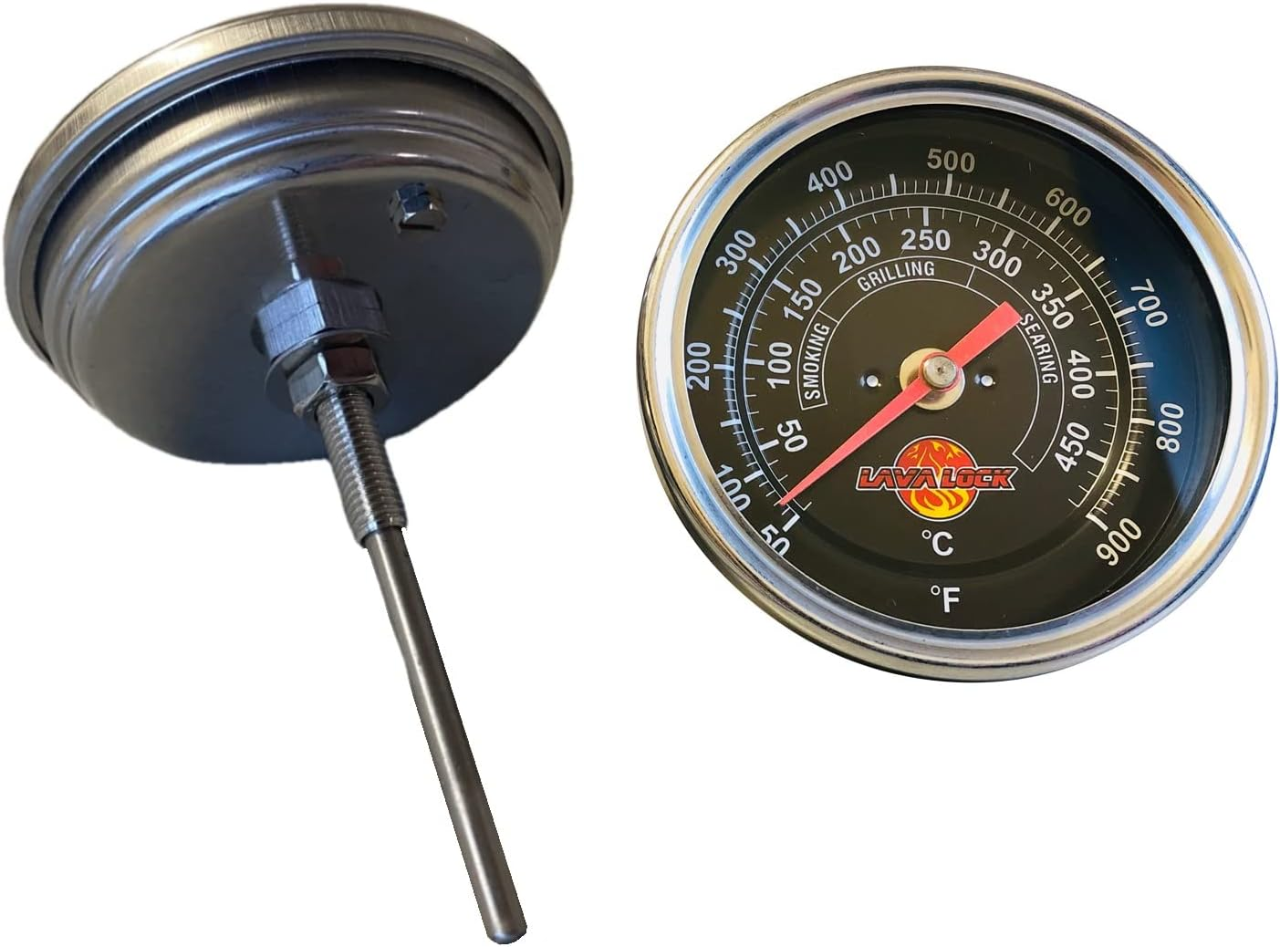Lavalock Black Face BBQ Grill Thermometer 50F-900F High Temp Range Heavy Duty Premium Quality Smoker Thermo 2 Inch or 3" M8 (9/32") 3 Inch Stem (3 In. Black Face) image number 3