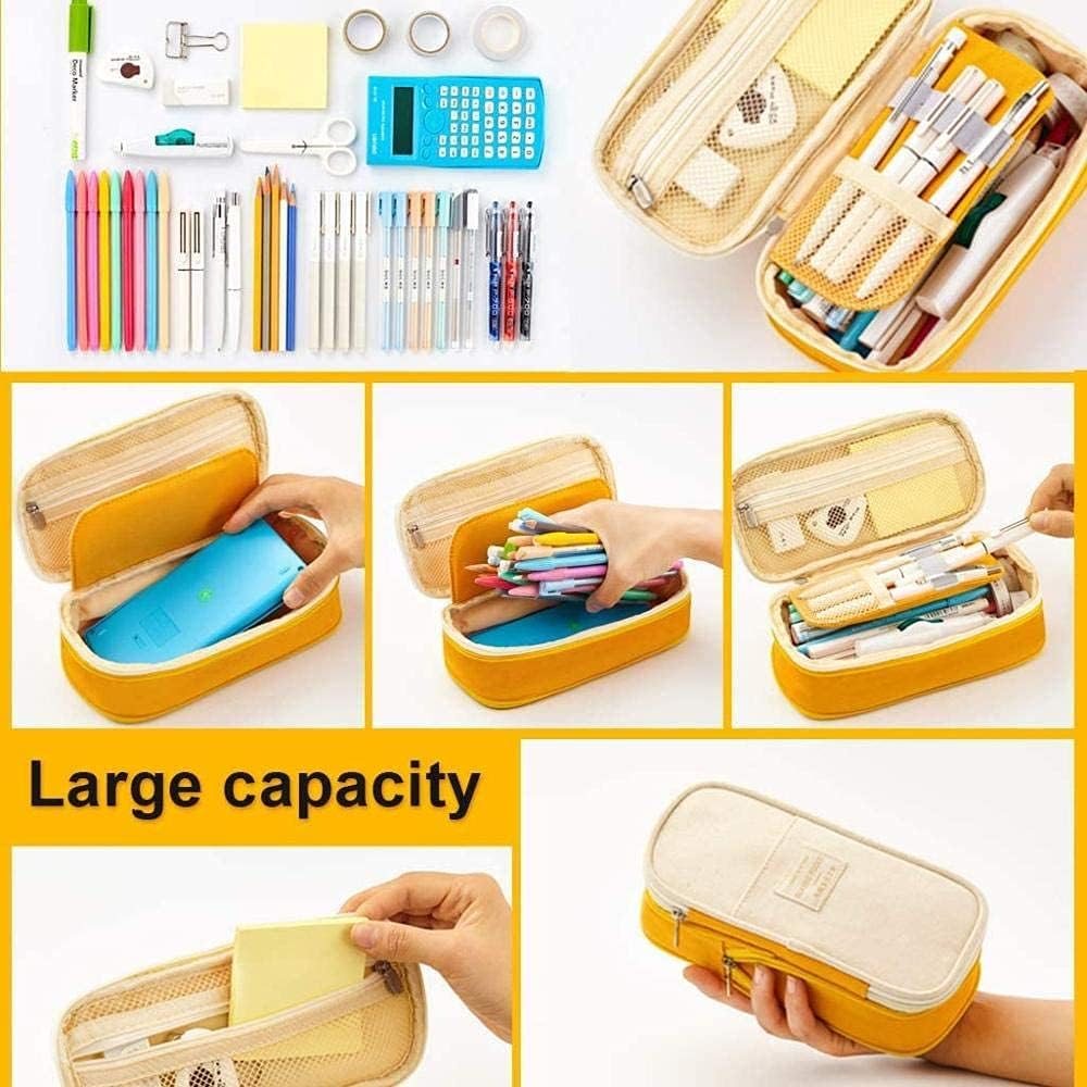 Isuperb Pencil Case Large Capacity Student Pencil Bag Canvas Pencil Pouch Girls Women Stationery Storage Bag Double Zipper Pencil Organizer for High School Office Students Teens Adults, Yellow image number 3