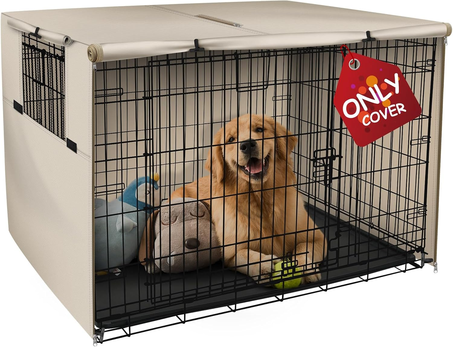 Explore Land Dog Crate Cover Durable Polyester Pet Kennel Cover Universal Fit for Wire Dog Crate (48 Inch, Tan) image number 6
