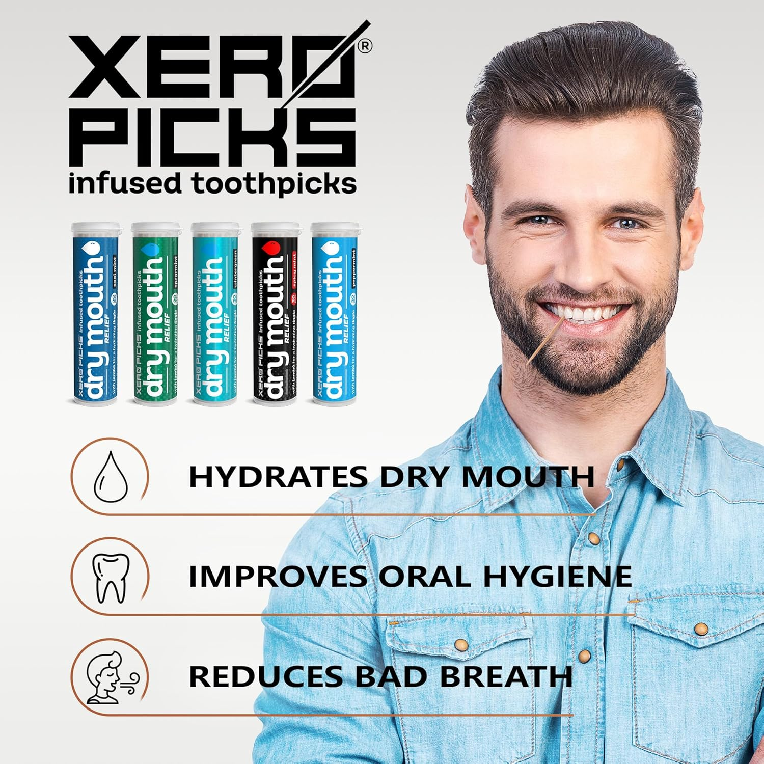 Xero Picks Dry Mouth - Infused Flavored Toothpicks for Long Lasting Fresh Breath & Dry Mouth Prevention (5 Pack - Mints Variety) image number 6