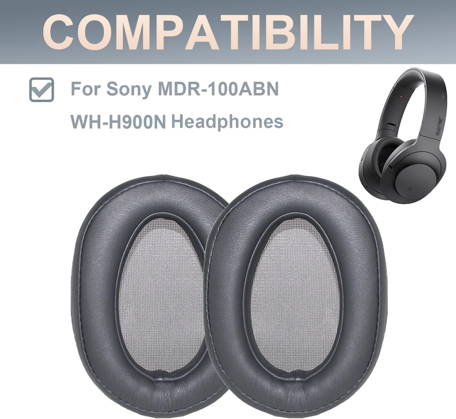 MDR-100ABN Replacement Ear Pads Protein PU Leather Ear Cushion Compatible with Sony MDR-100ABN WH-H900N Headphones (Dark Grey) image number 4