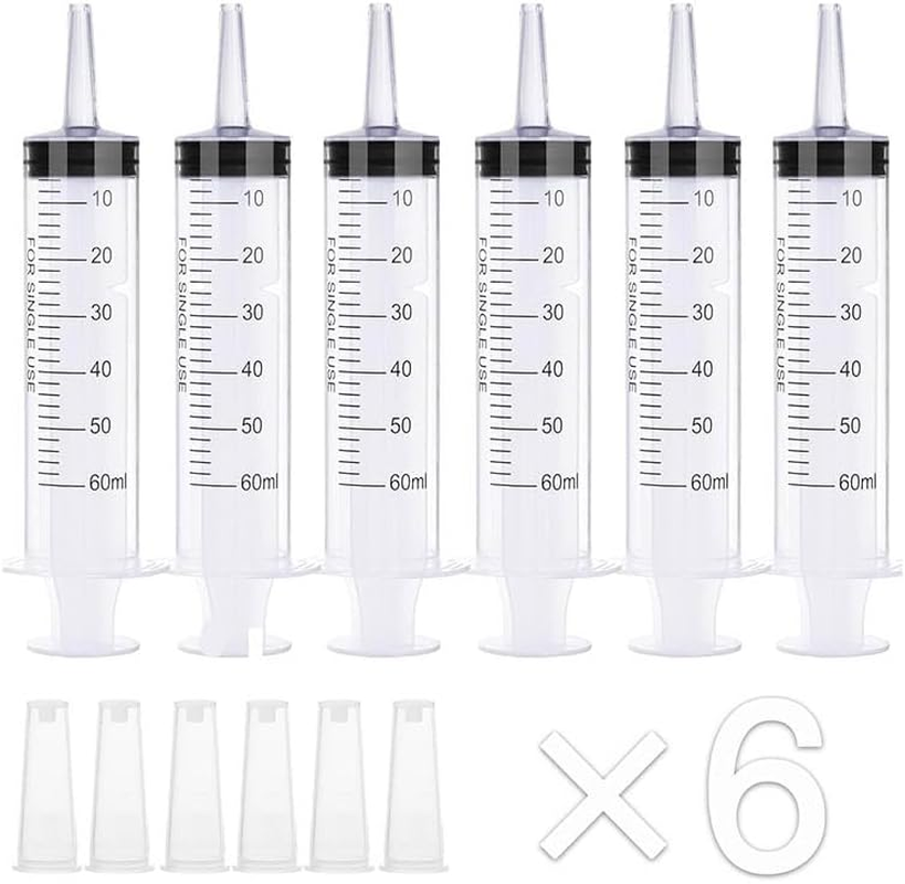 6Pcs 60Ml Syringe with Cap,Syringes without Needle with Cap Disposable Feeding Sterile Package Measuring Syringe for Liquid, Scientific Labs, Measurement, Pet Feeding ,Ink Refilling image number 3