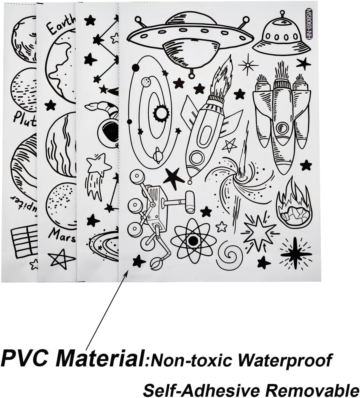 Maydahui Outer Space Stars Planets Wall Stickers Rockets Astronaut Vinyl Wall Decals (47" X 51") Peel & Stick Removable Boys Room Wall Decor Decals for Kids Bedroom Nursery Classroom (Black) image number 2