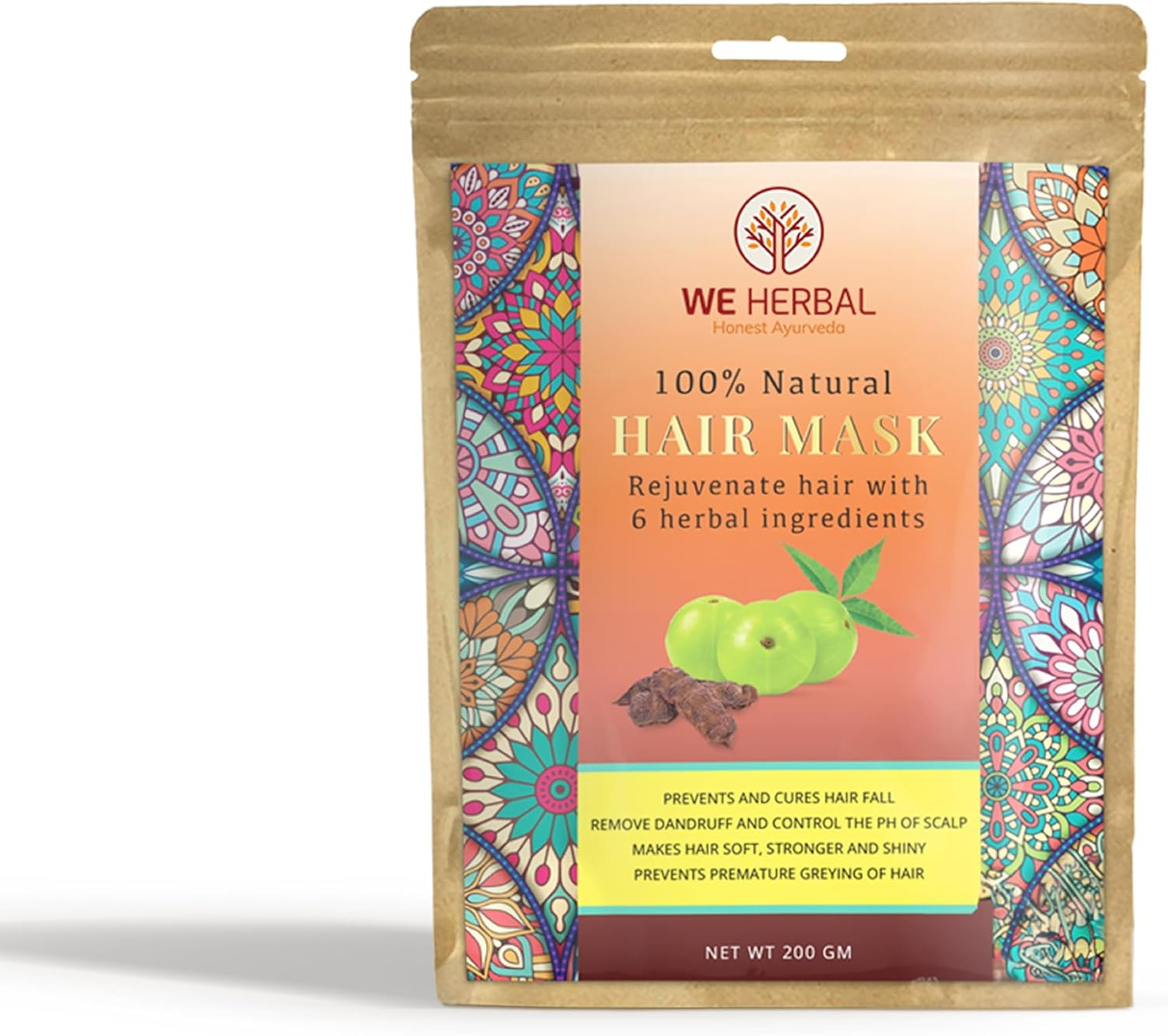 WE HERBAL Growth Booster Hair Pack 100% Pure & Natural Essential Ayurvedic Hair Mask with Amla, Bhringraj, Neem, Methi Powder for Damaged Thinning Hair, 200 Gm image number 3