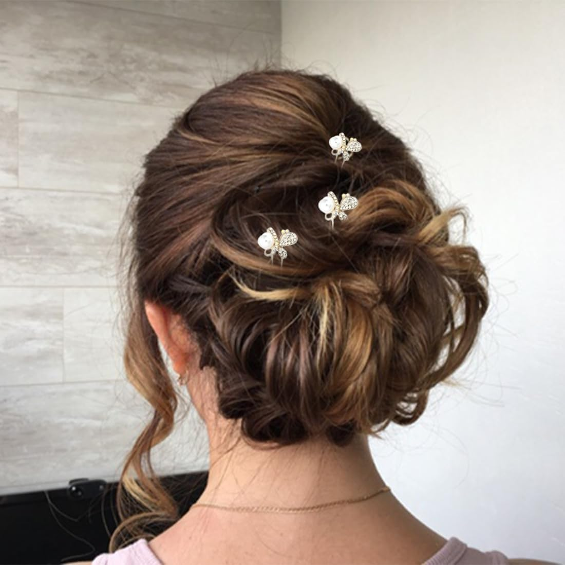 4 Pack Butterfly Pearl Rhinestone Hair Clips, U Shaped Hair Accessories, Pearl Hair Accessories, U Shaped Pearl Hair Clips Set for Wedding, Bride, Bridesmaid, Girls and Women image number 1