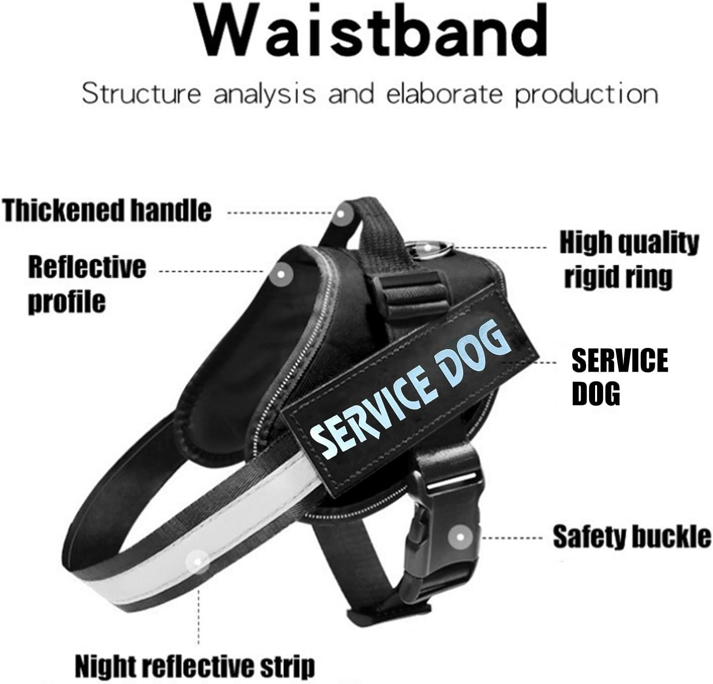 AIMALL Adjustable Service Dog Vest, Heavy-Duty Nylon Harness with Reflective Safety Straps, Soft Lining, Breathable, Sizes M-XL, 23.6-35.4In Chest