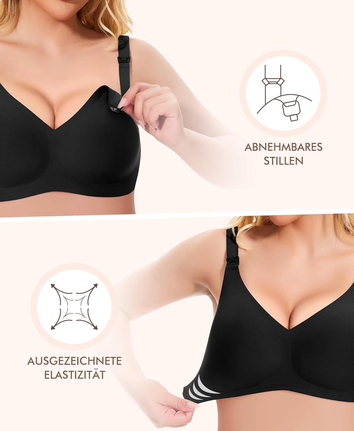 Qoonoo Nursing Bra without Underwire Pregnancy Bra Women'S Bra Large Breasts Bra Sleep Bra Padded Nursing Bra (Black, XXL) image number 1