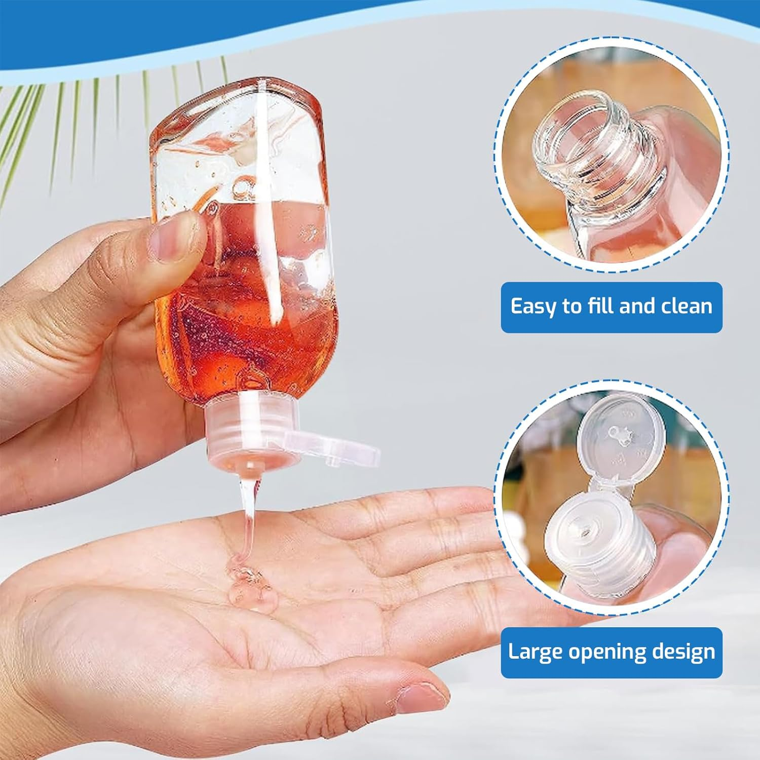 Tzylomirx 5 Pack Travel Bottles Set for Toiletries,Squeeze Bottle, Leak Proof, Reusable Compatible with Business Trips, Fitness Centers, Beaches, Camping, (100Ml PET Bottles) image number 4