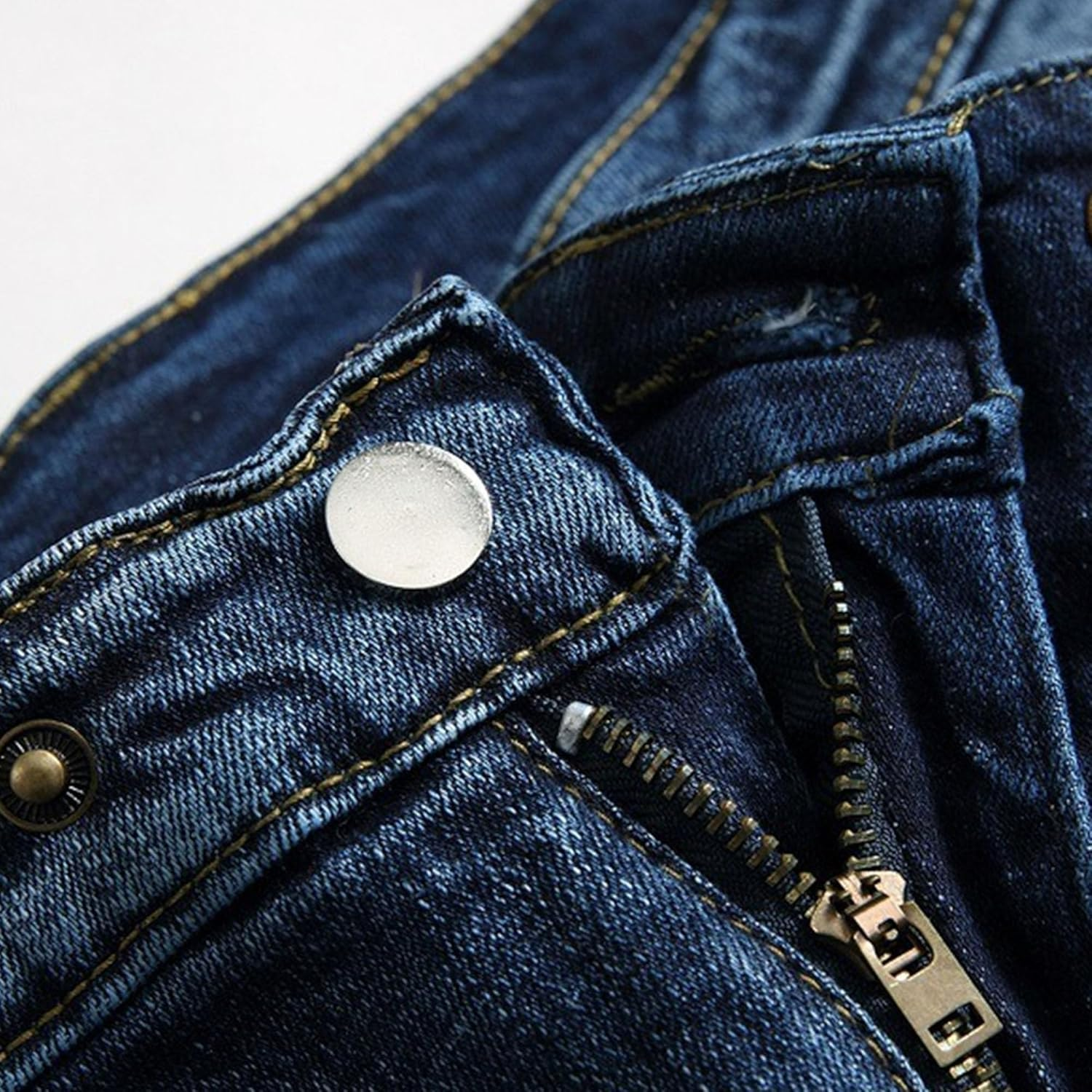 Men Daily Cycling Knee Denim Pants Vintage Slim Casual Motorcycle Jeans Y2K Classic Mid Rise Comfy Trousers, Blue, 32 image number 2