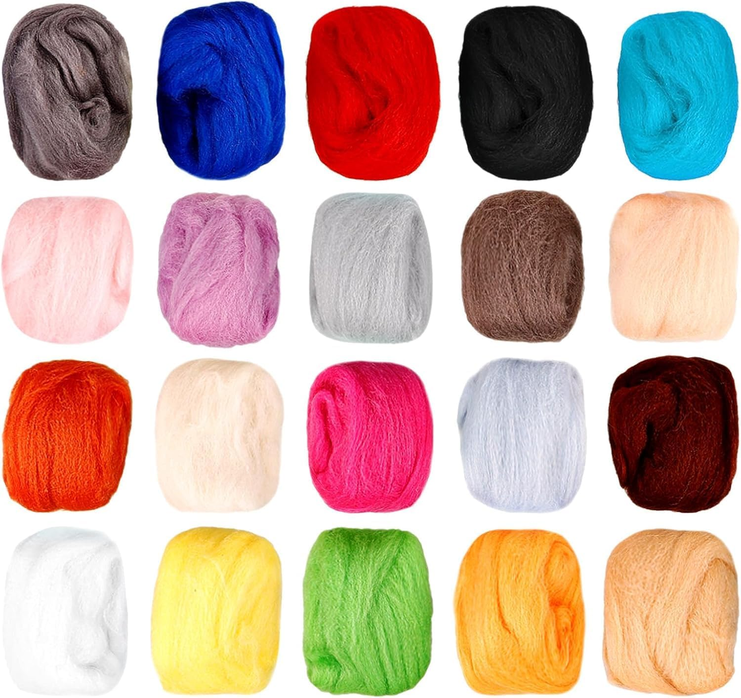 WADY 20 Colors Needle Felting Wool, Fibre Wool Roving Felting Wool Needle Felting Hand Spinnings for Wool Felting Yarn Supplies DIY Craft Materials (20) image number 2