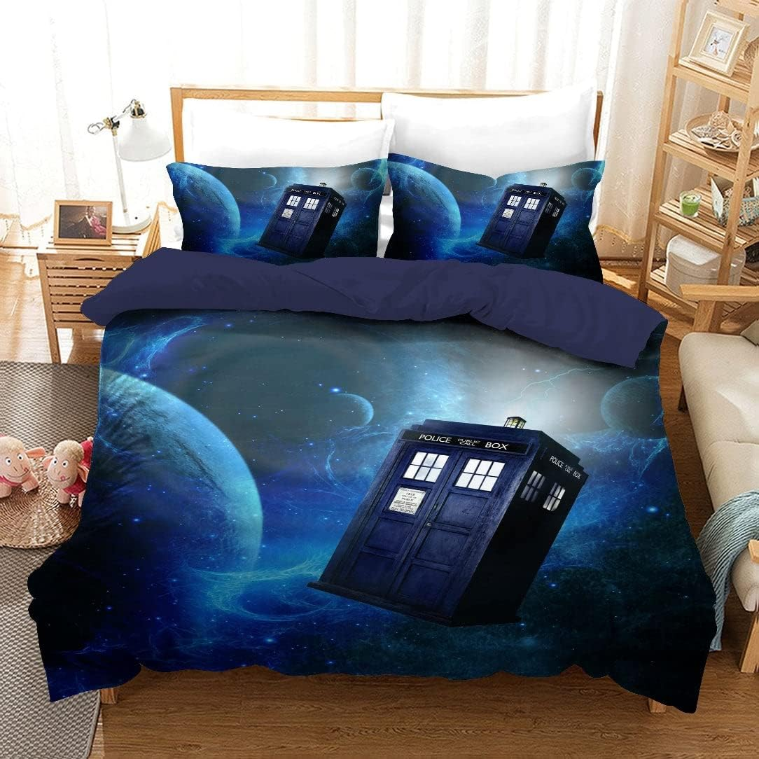 Tardis Police Box Quilt Doona Duvet Cover Set Single Double Queen King Size Available Queen, 2 Pillow Cases