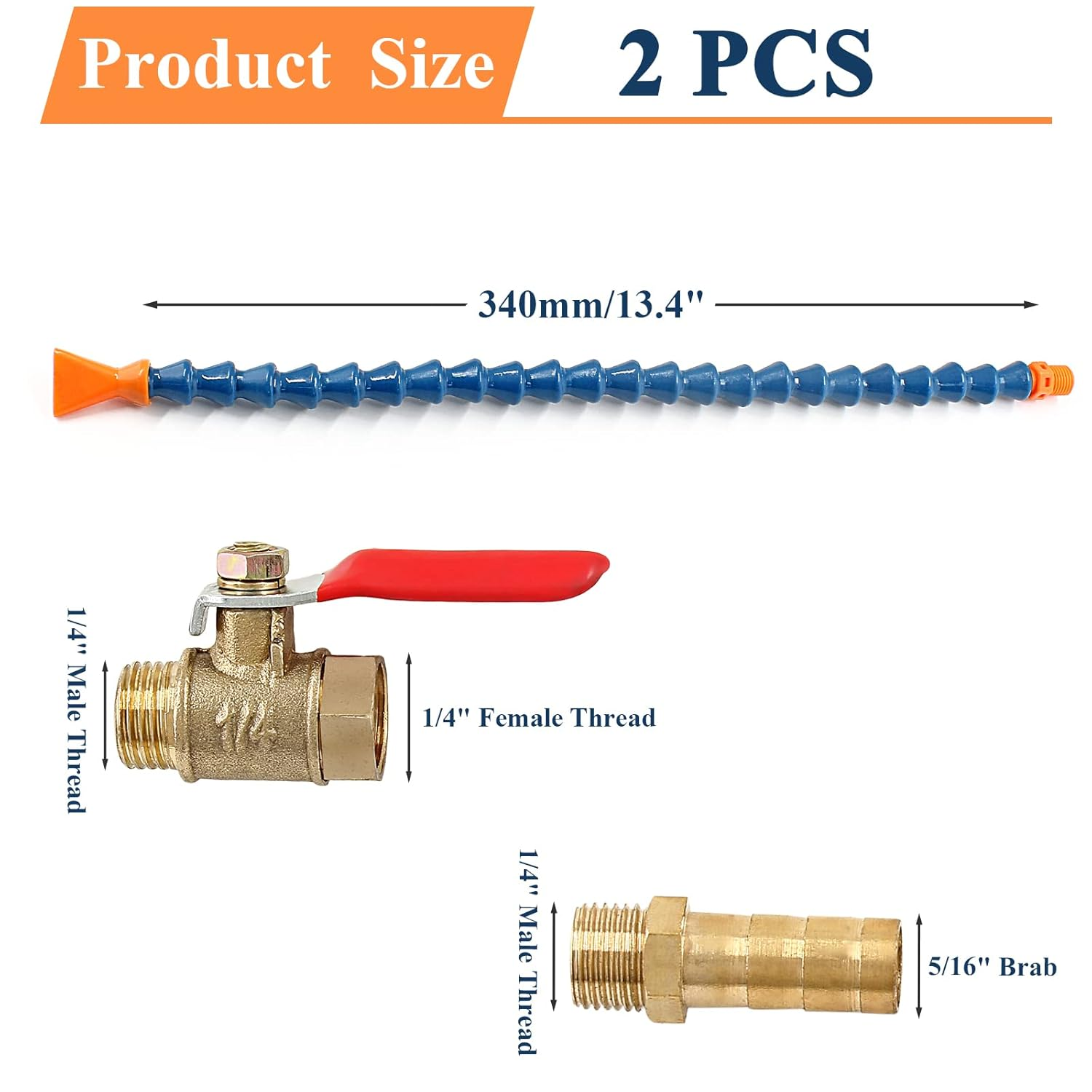 Waziaqoc 2PCS Adjustable Magnetic Base (1/4PT Thread) with 1Pc Flat Nozzle Flexible Water Oil Coolant Pipe Hose image number 2