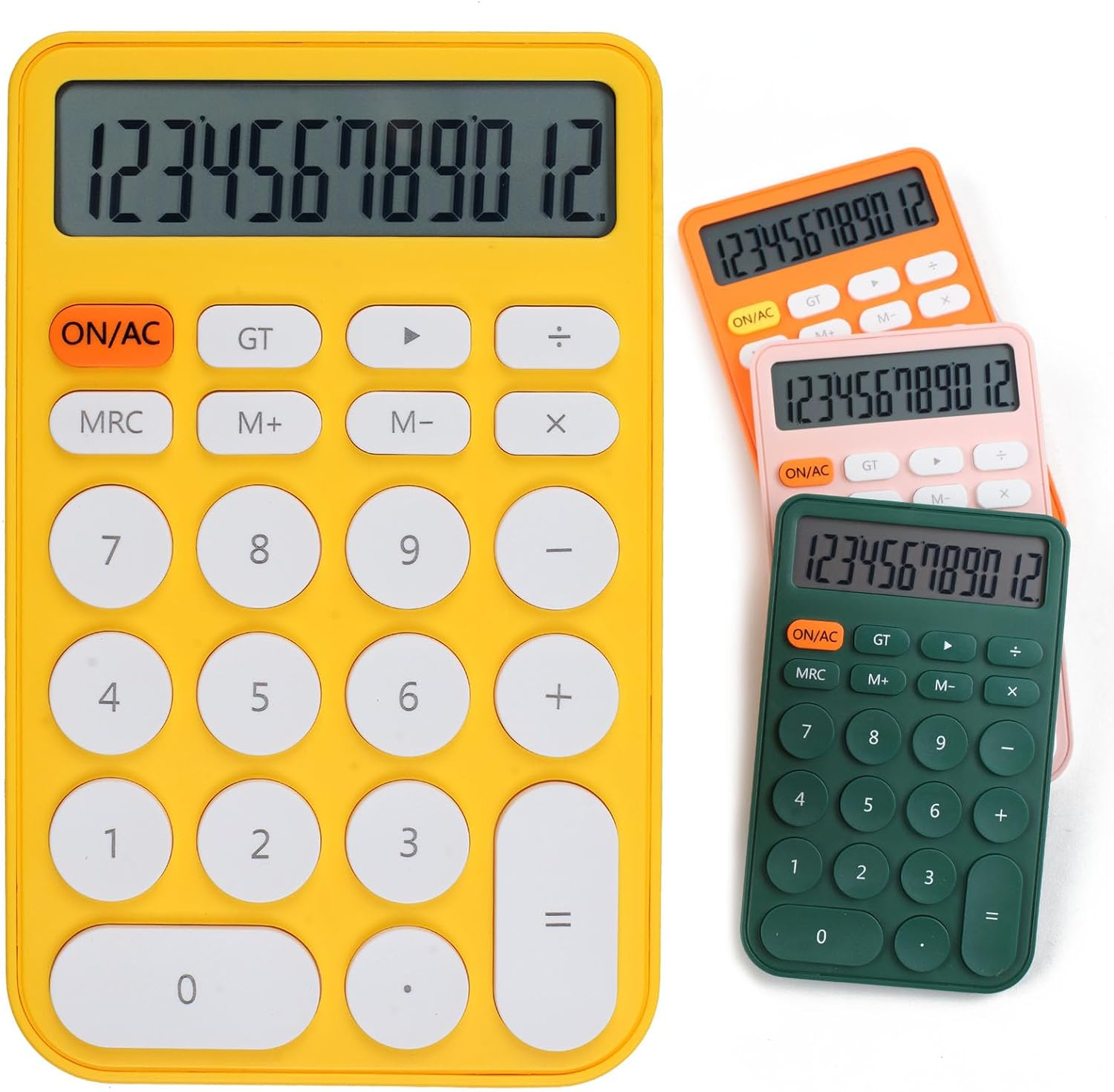 Desktop Calculator 12 Digit, Large Display and Sensitive Button, Standard Calculator with Large LCD Display for Office, Home, School,With Battery(Yellow White)