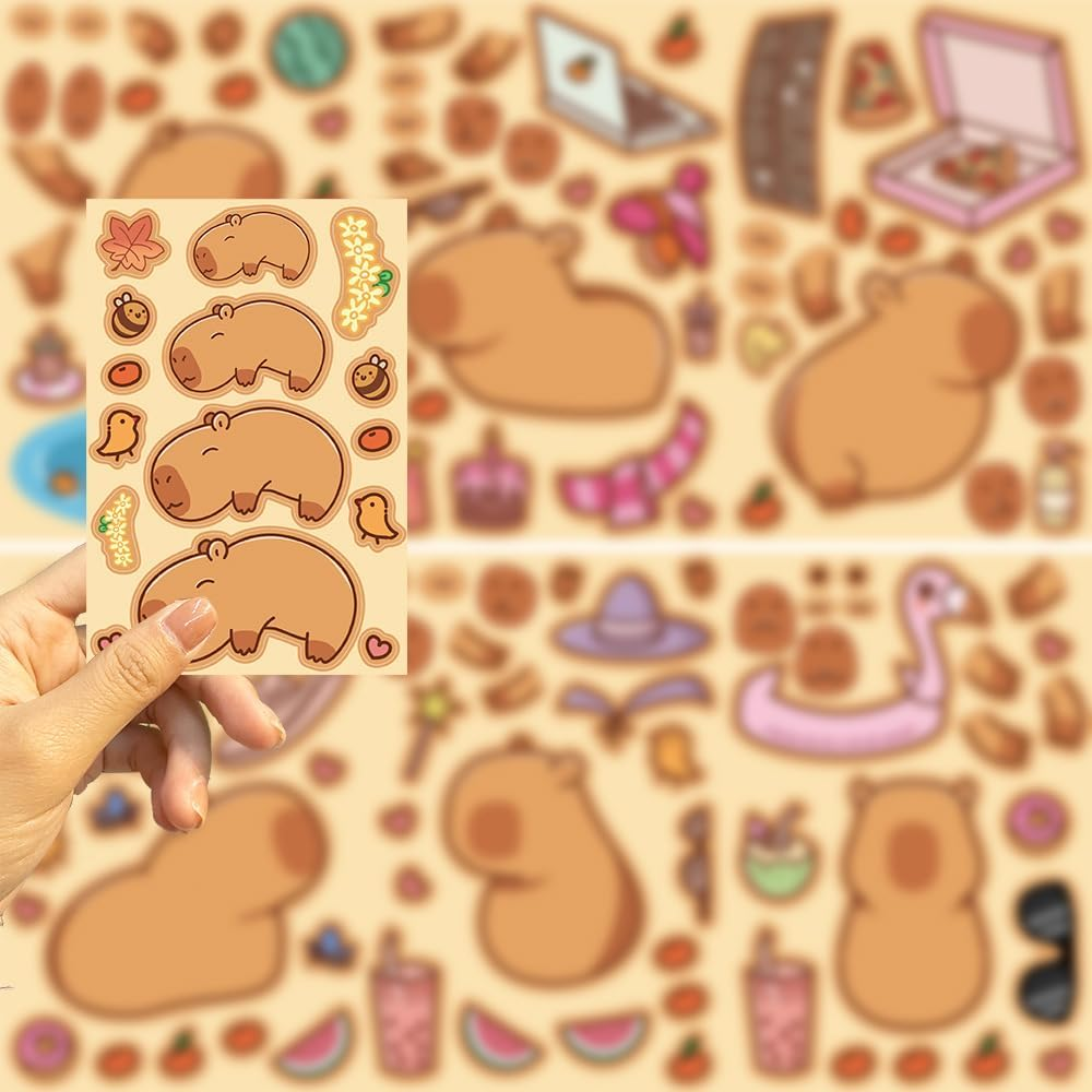 24 Sheets Make Your Own Capybara Stickers for Kids,Make a Face Stickers Make-A-Face Party Favors DIY Stickers for Children,Tear Resistant Reusable Sticker,Gift of Festival,Reward, Art Craft,School