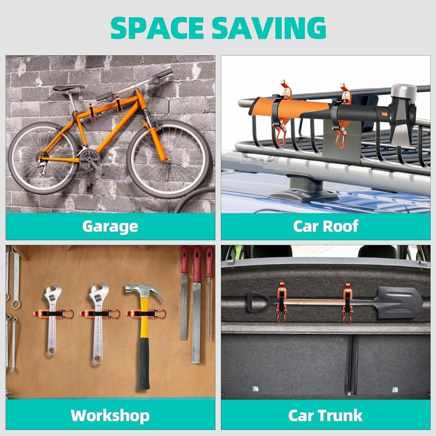 Drimzate Shovel Holder for Truck,2 Pcs Shovel Mount for Roof Truck,Metal Rubber Clamps for Roof Rack, Truck, Boats and Family Workshop Tools image number 2