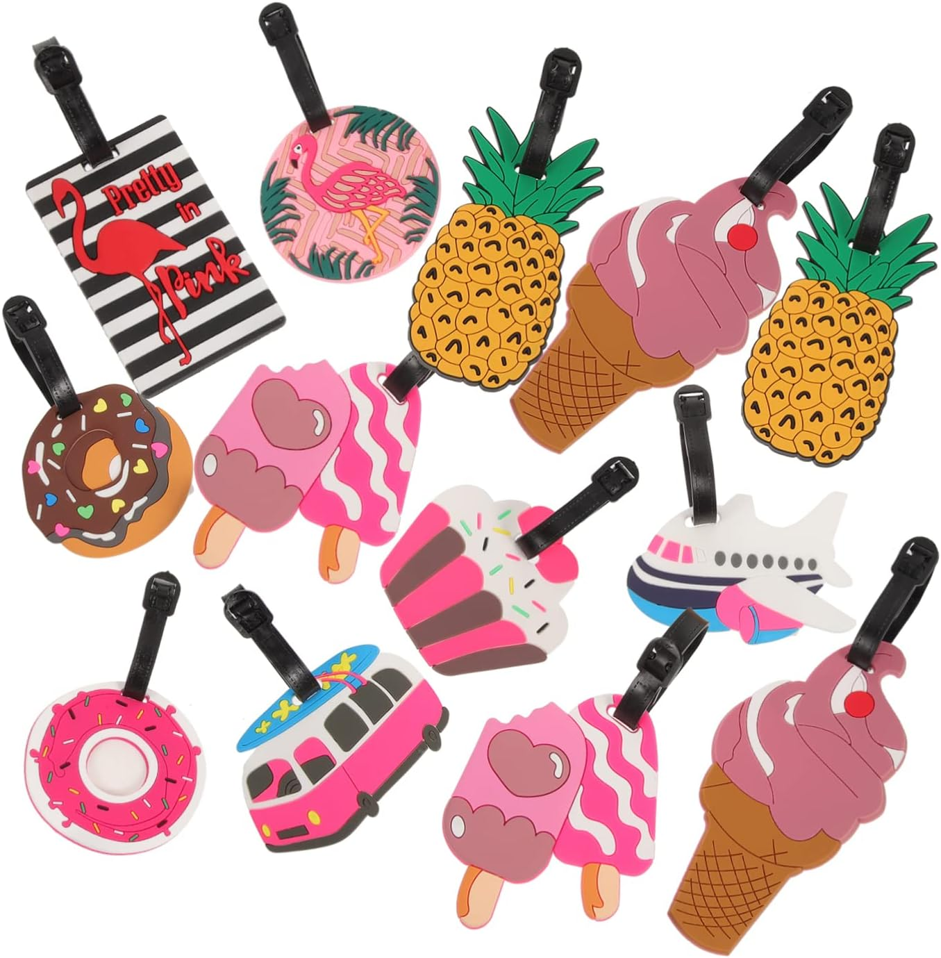 WRITWAA 10Pcs Cute Cartoon Soft PVC Luggage Tags Travel Suitcase Id Labels Pineapple Donut Ice Cream Design Boys and Girls Women Suitcase Identification Accessories image number 4
