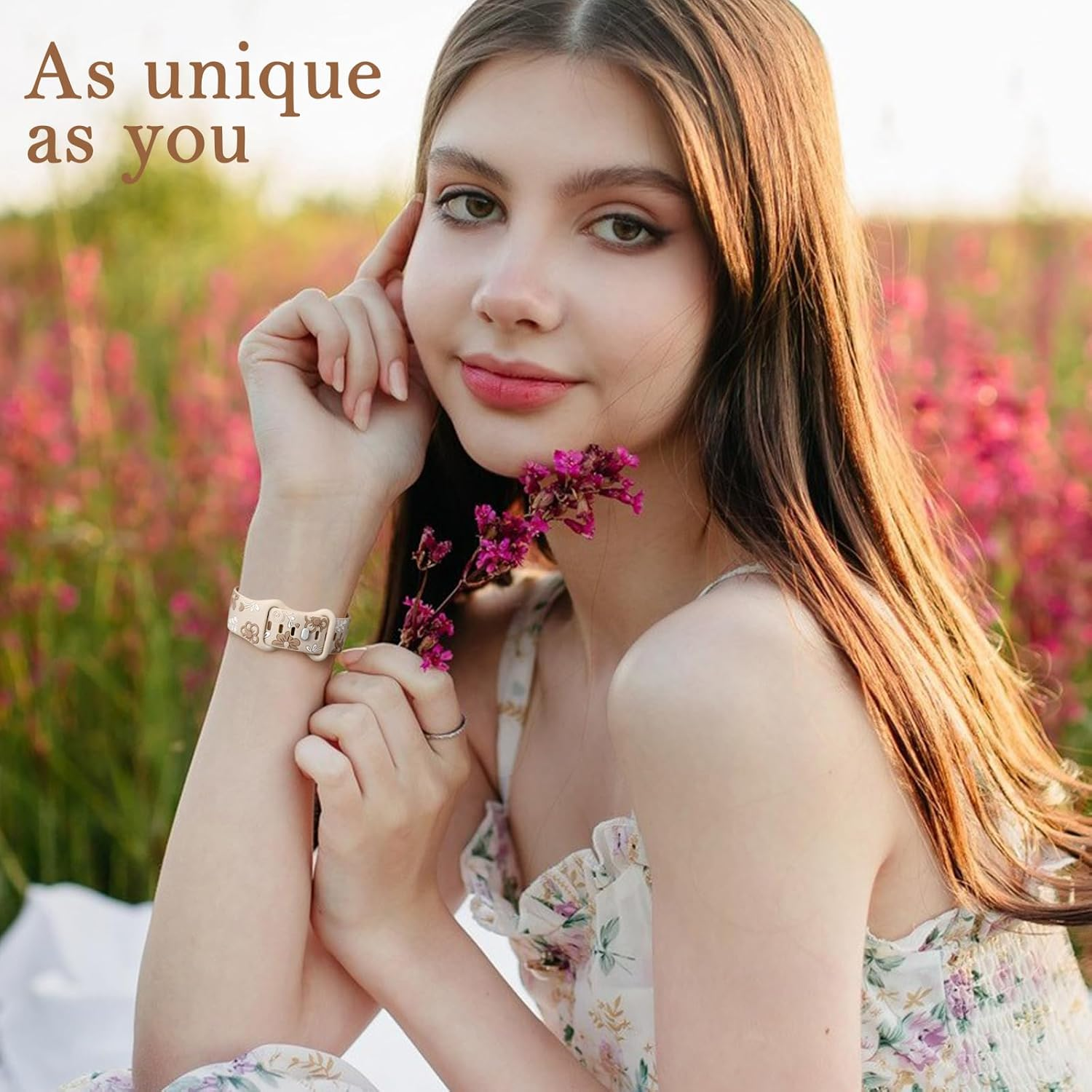 Witzon Floral Band Compatible with Apple Watch Bands for Women 41Mm 40Mm 38Mm 42Mm 44Mm 45Mm 46Mm 49Mm, Engraved Cute Flower Soft Silicone Inlay Strap for Iwatch Series 11 10 9 8 7 6 5 4 SE Ultra 3 2 image number 6