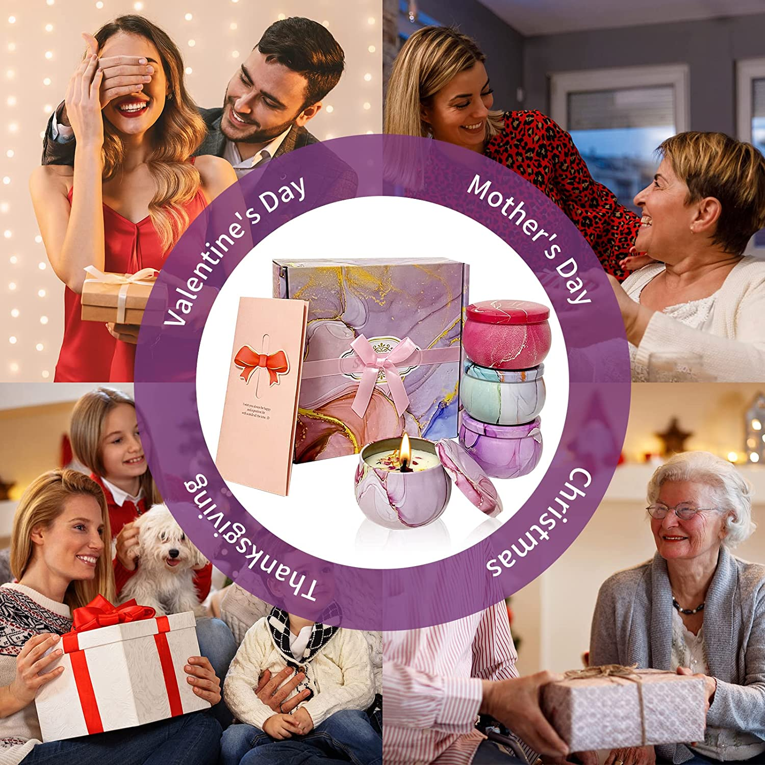 NUFECARG Scented Candles Gifts Set for Women, 120G Soy Wax Portable Travel & Home Tin Jar Candles, Strong Fragrance Aromatherapy Candles with Essential Oils for Bath, Yoga, Pack of 4 image number 4