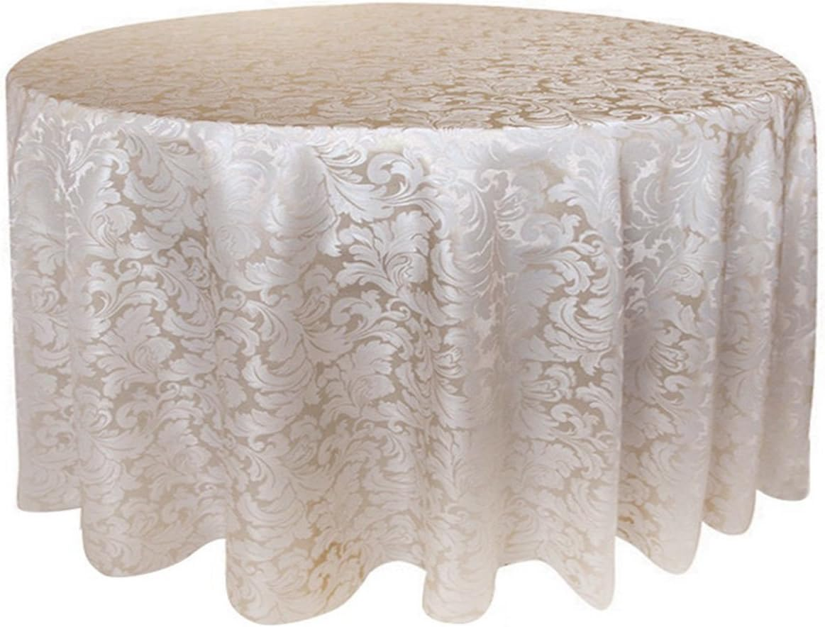 Tektrum 90 Inch round Damask Jacquard Tablecloth Table Cover - Waterproof/Spill Proof/Stain Resistant/Wrinkle Free/Heavy Duty - Great for Banquet Parties Dinner Kitchen Restaurant Wedding (Beige)