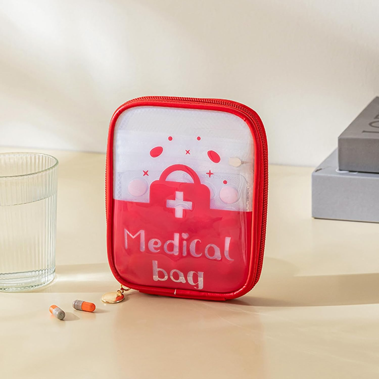 2Pcs First Aid Kit Pill Manager Travel Bag Medicine Storage Organizer Portable Large Medicine Pouch Medicine Organizer Bag for Home Camping Traveling (Red) image number 6