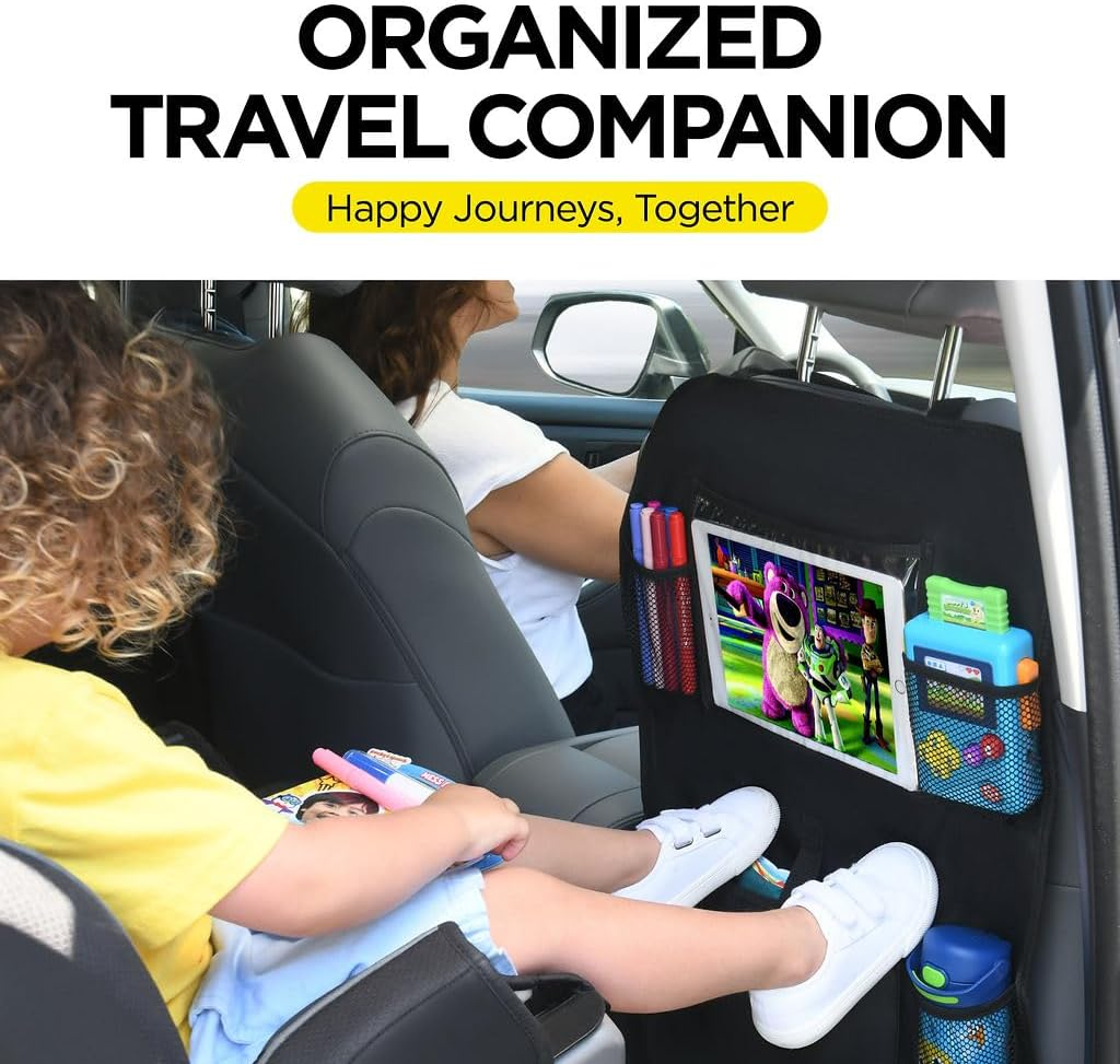 Lebogner Back Seat Cover for Kids + 6 Pocket Storage Organizer, 2 Pack X-Large Kick Mats Backseat Protector with Ipad Tablet Holder, Car Seat Back Protectors for Vehicles to Protect from Dirt & Mud image number 2