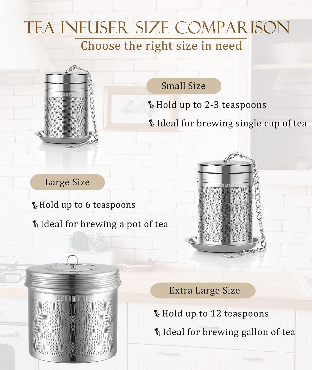 LULLATTI Large Tea Infuser for Loose Tea(1 Pack), 304 Stainless Steel Ball Strainer, Extra Fine Mesh Steeper Brewing All Kind of Tea, Fits Most Teapot, Cups or Mugs Large-Cube (LUTBI016) image number 4