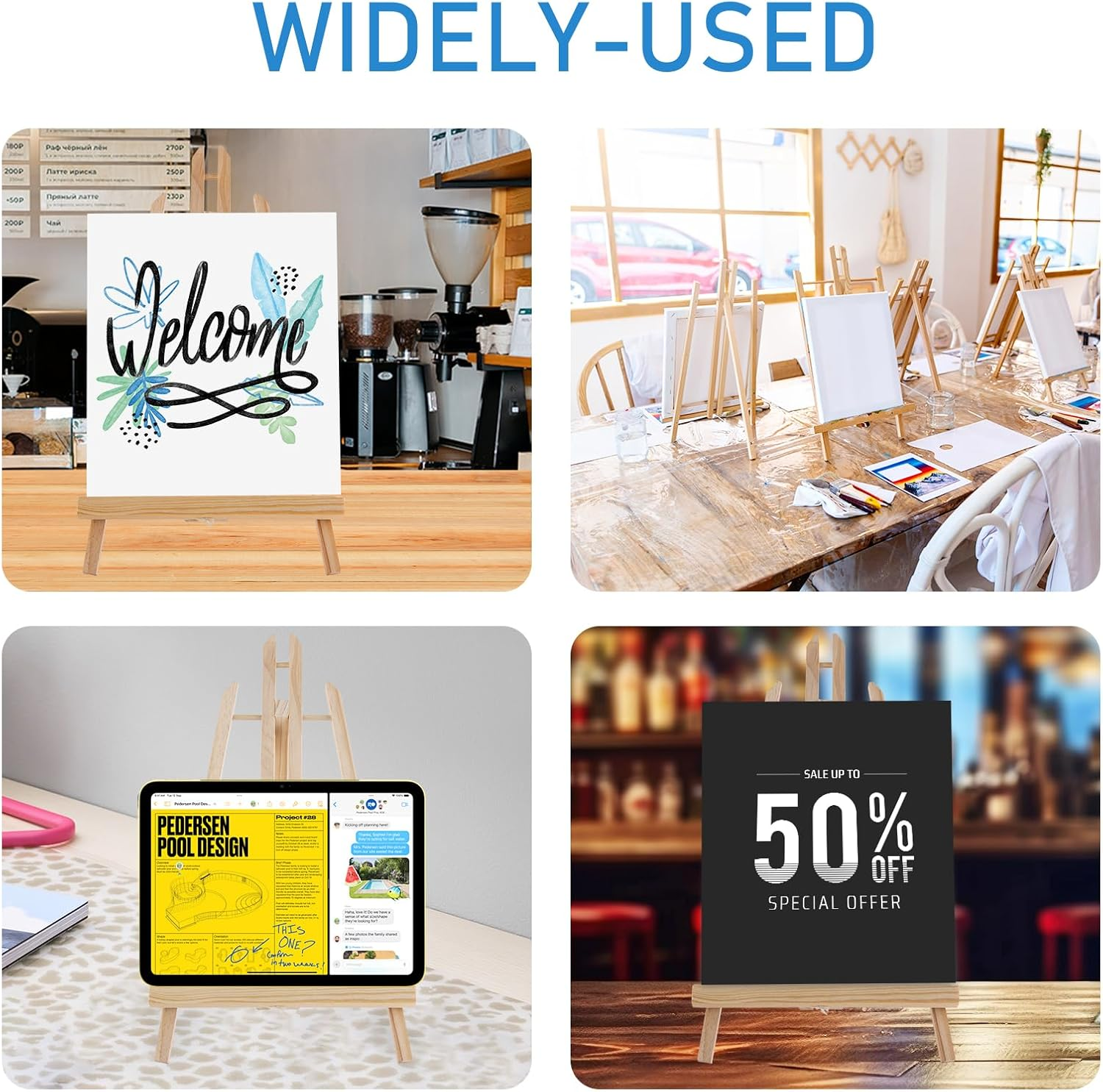 Falling in Art 16 Inch Wood Easel Stand, Tabletop Display Stand A-Frame Artist Easel for Painting Canvas, Portable Photo, Picture and Sign Holder (4 Pack) image number 4