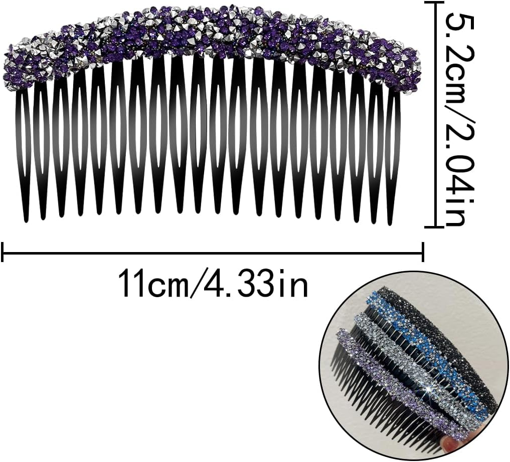 NILLOS Rhinestone Hair Side Combs, 4 PCS Plastic Claw Rhinestone Hair Accessories for Women, Girls (White, Black, Blue, Purple) image number 3