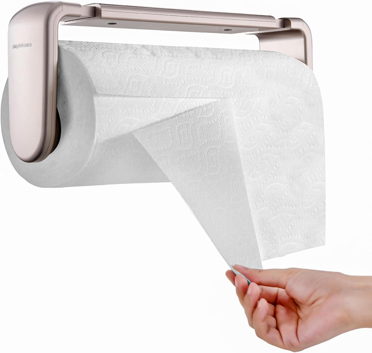 Simpletome Paper Towel Holder ONE Hand Tear Adaptive Tension Arm Adjustable Length 9.4-11Inch/24-28Cm (White)