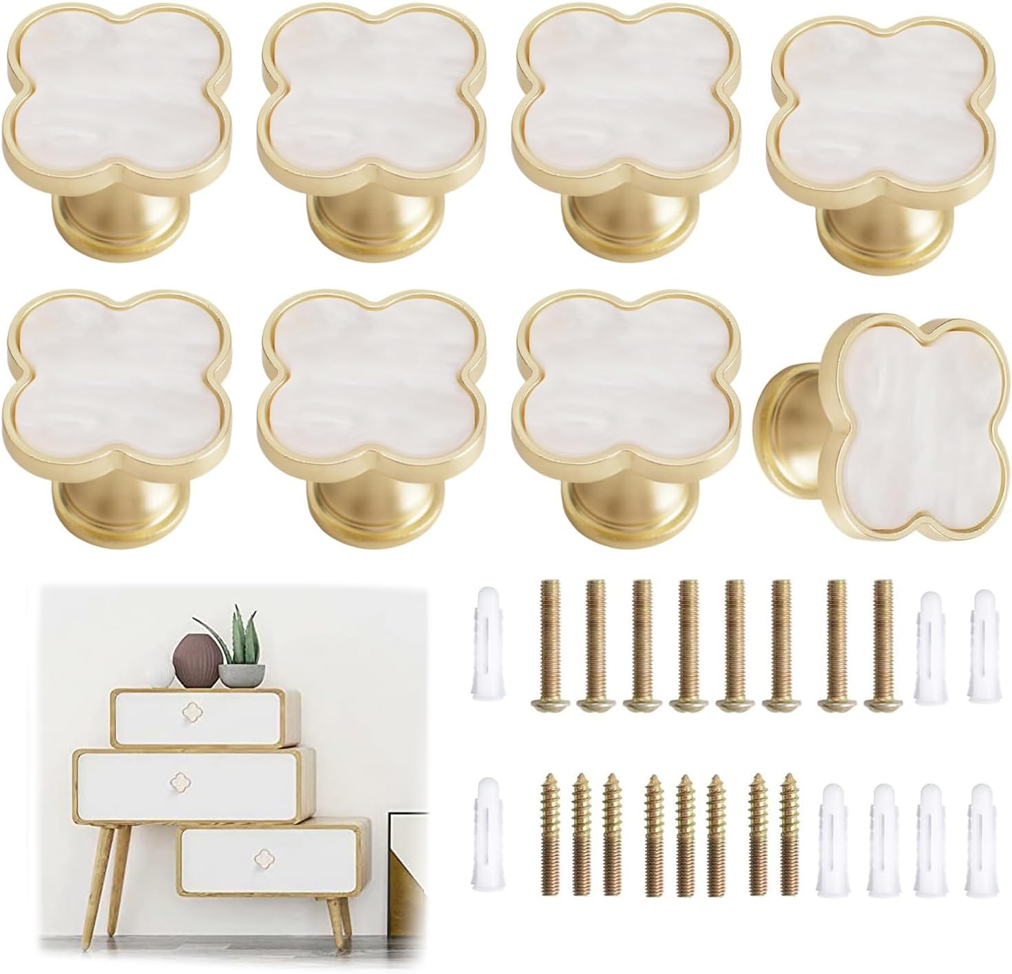 Xinghonyac 8 Pcs Clover Four-Leaf Cabinet Knobs, Cabinet Drawer Pulls Cabinet Knobs, Zinc Alloy Single Hole Door Handle for Dresser, Wardrobe, Cupboard (Pink)