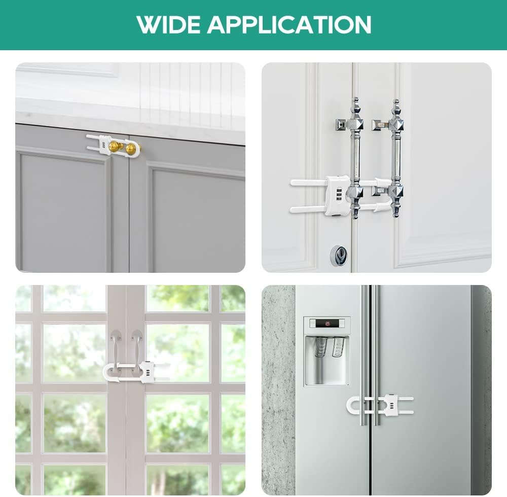 4 Packs Cabinet Locks,U-Shaped Sliding Child Safety Lock, Adjustable Baby Proofing Cabinets Lock,Childproof Latches for Knobs, Handles on Kitchen Doors and Home Drawers Closet image number 5