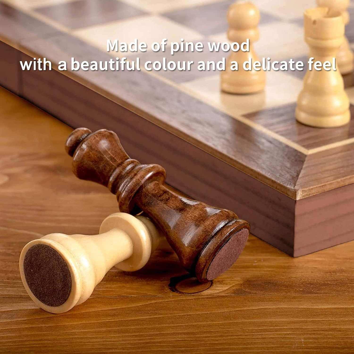 11.4 Inch Chess Sets, Magnetic Wooden Chess Set, Board Game for Adults and Kids, with 24 Cherkers Pieces Extra & 2 Extra Queens,Portable Travel Chess Board Game Sets image number 5