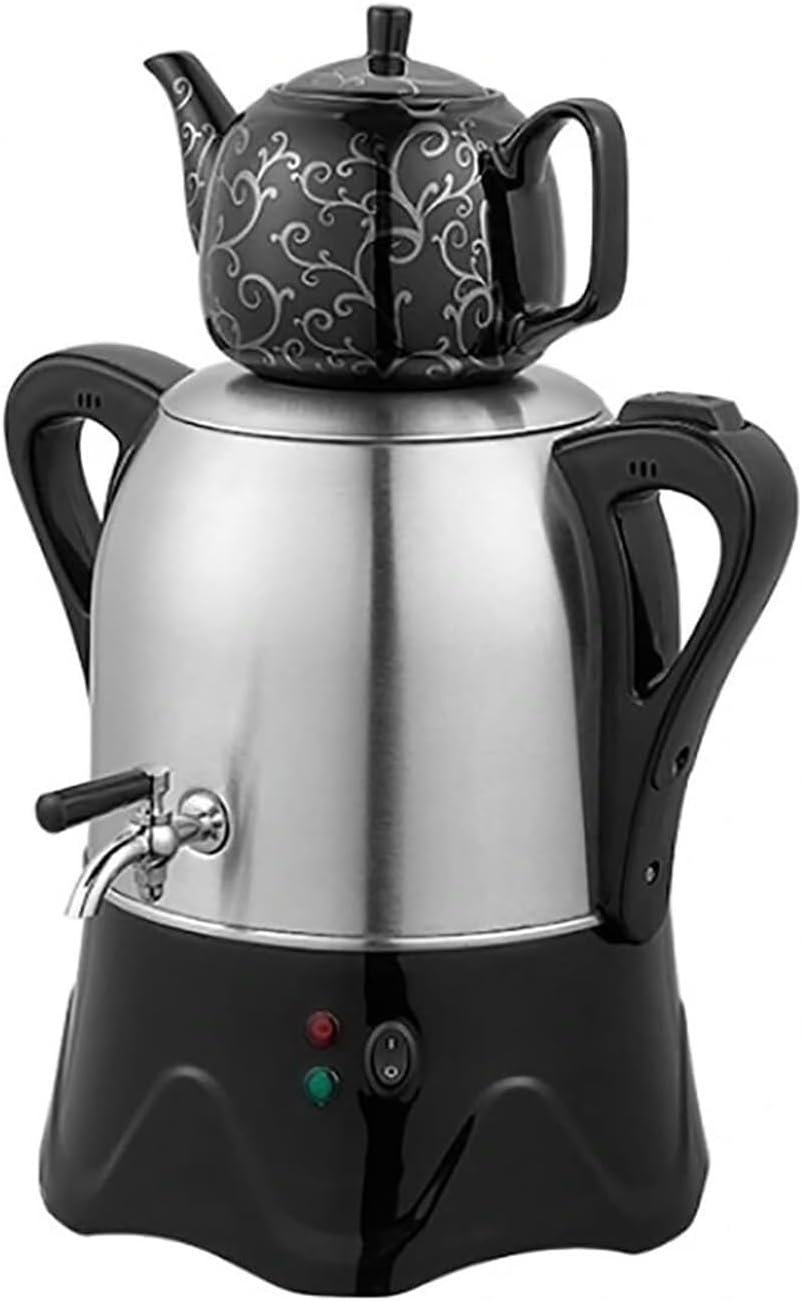 2000W Electric Turkish Tea Maker, 3L Stainless Steel Teapot, 1L Ceramic Teapot, Electric Kettle Samovar, with Keep Warm Function, Porcelain for Coffee, Scented Tea(White)