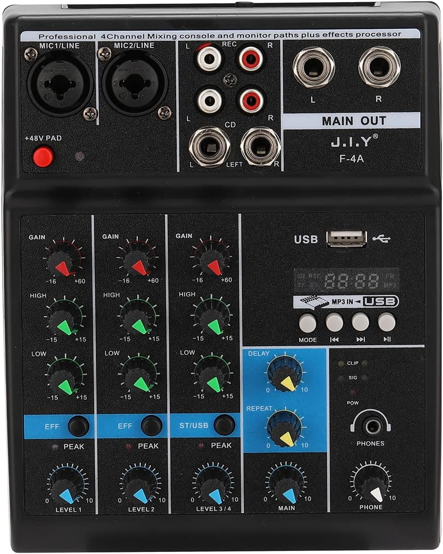 BT Professional 4 Channel Sound Mixing Console and Paths plus Effects Processor with USB Multicolor One Size image number 5