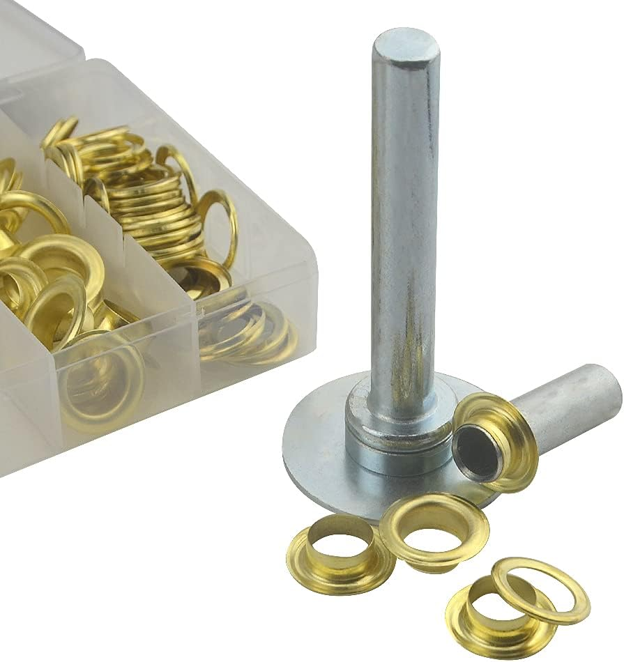 XINMEIWEN 103 Sets Metal Grommet Tool Kit 1/2 Inch Grommet Eyelets Set with 3Pcs Installation Tools for Fabric Leather Craft Making (Gold) image number 2