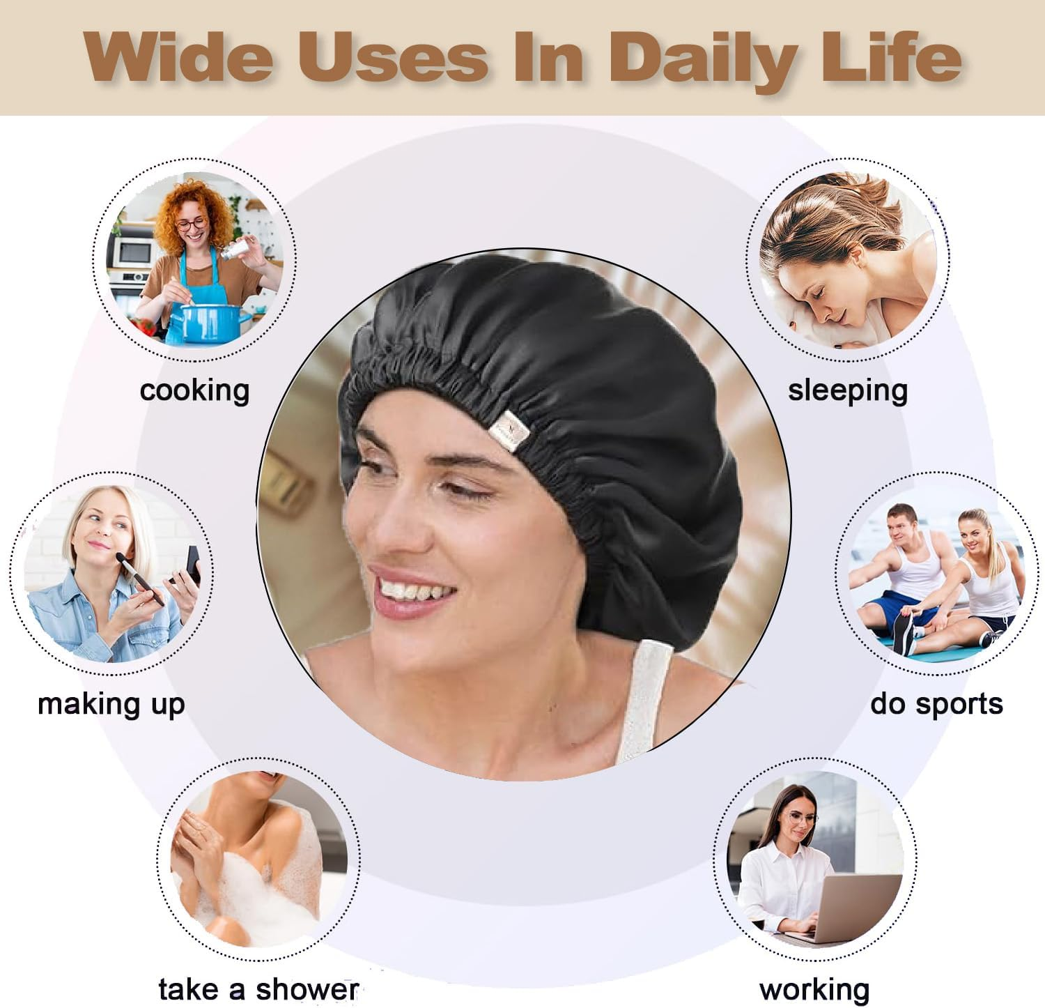 Wzenclave Large Satin Bonnet Silk Bonnet for Sleeping Women Men, Hair Bonnet Double Layer Reversible with Elastic Tie Band Adjustable Night Sleep Cap Wrap for Curly Hair