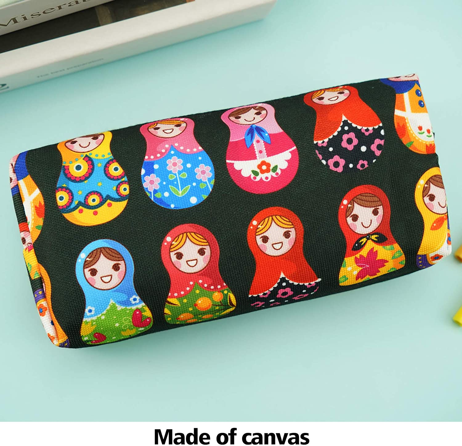 Lparkin Cute Matryoshka Doll Bag Canvas Pencil Case Zipper Pouch Small Cosmetic Bag Russian Doll Purse Teacher Gift Stationary Box Gadget Bag Make up Case Kawaii